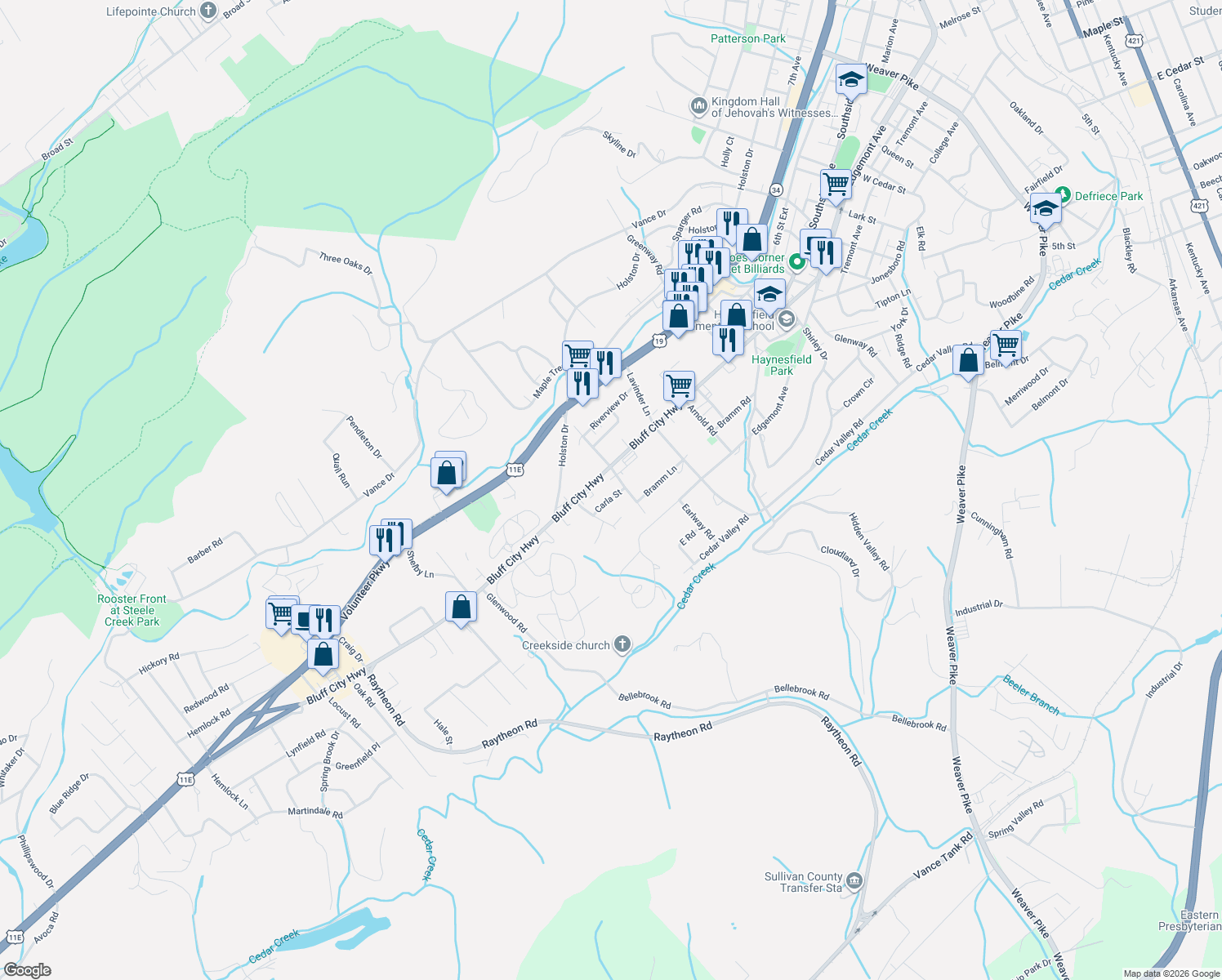 map of restaurants, bars, coffee shops, grocery stores, and more near 113 Carla St in Bristol