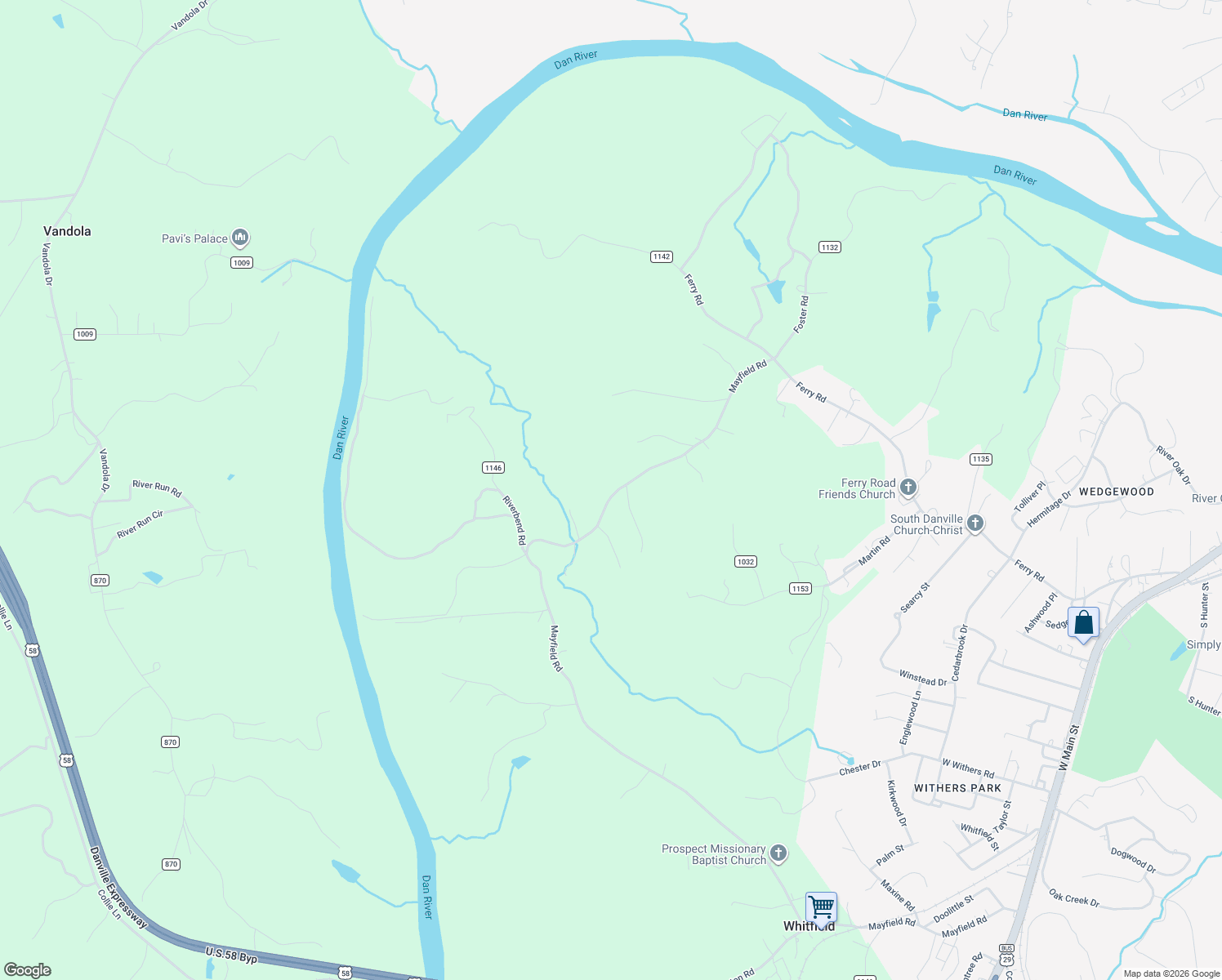 map of restaurants, bars, coffee shops, grocery stores, and more near 2537 Old Mayfield Road in Danville