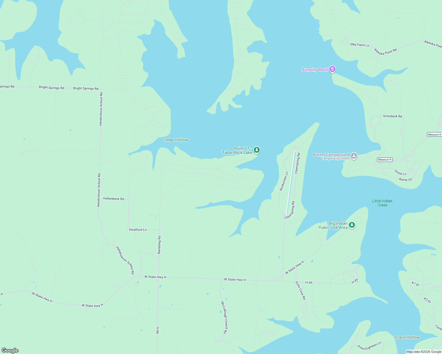 map of restaurants, bars, coffee shops, grocery stores, and more near Rambling Road in Shell Knob