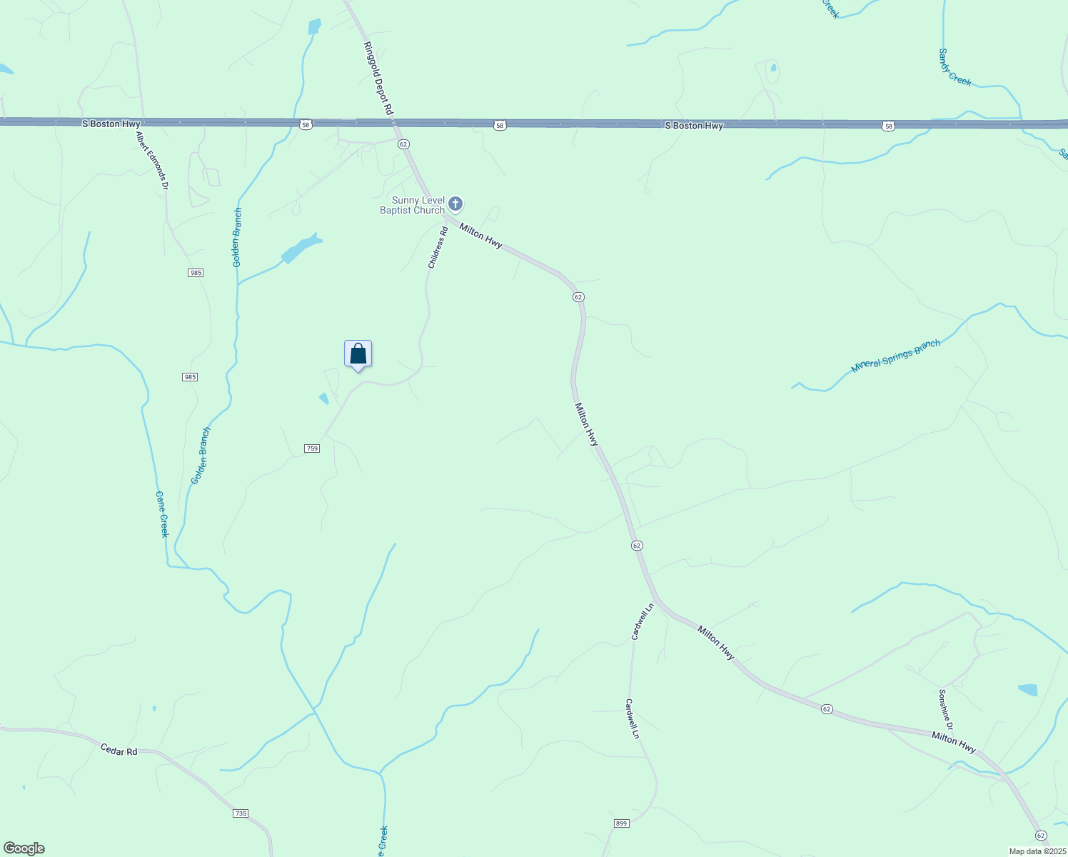 map of restaurants, bars, coffee shops, grocery stores, and more near 1512 Milton Highway in Ringgold