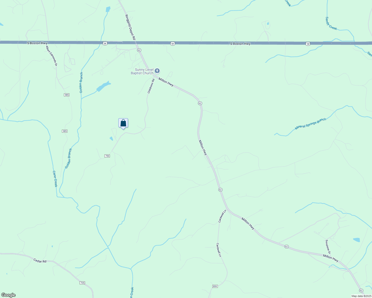 map of restaurants, bars, coffee shops, grocery stores, and more near 1512 Milton Highway in Ringgold