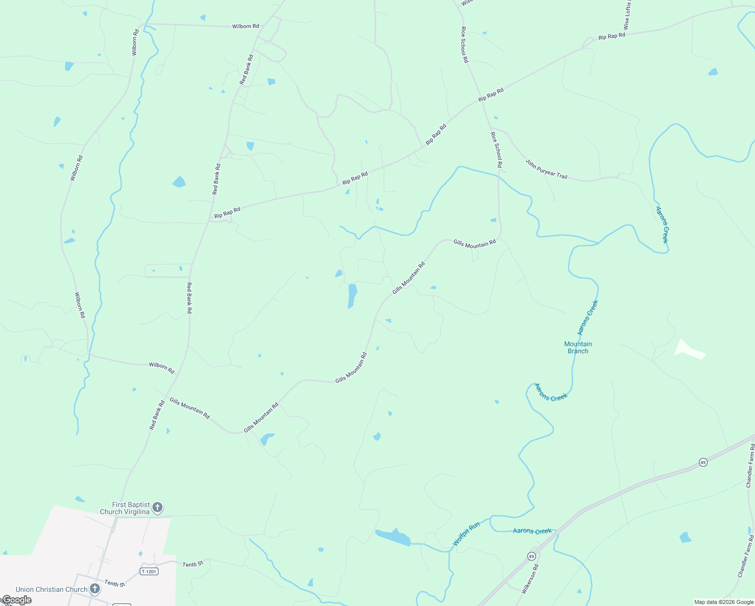 map of restaurants, bars, coffee shops, grocery stores, and more near 2103 Gills Mountain Road in Virgilina
