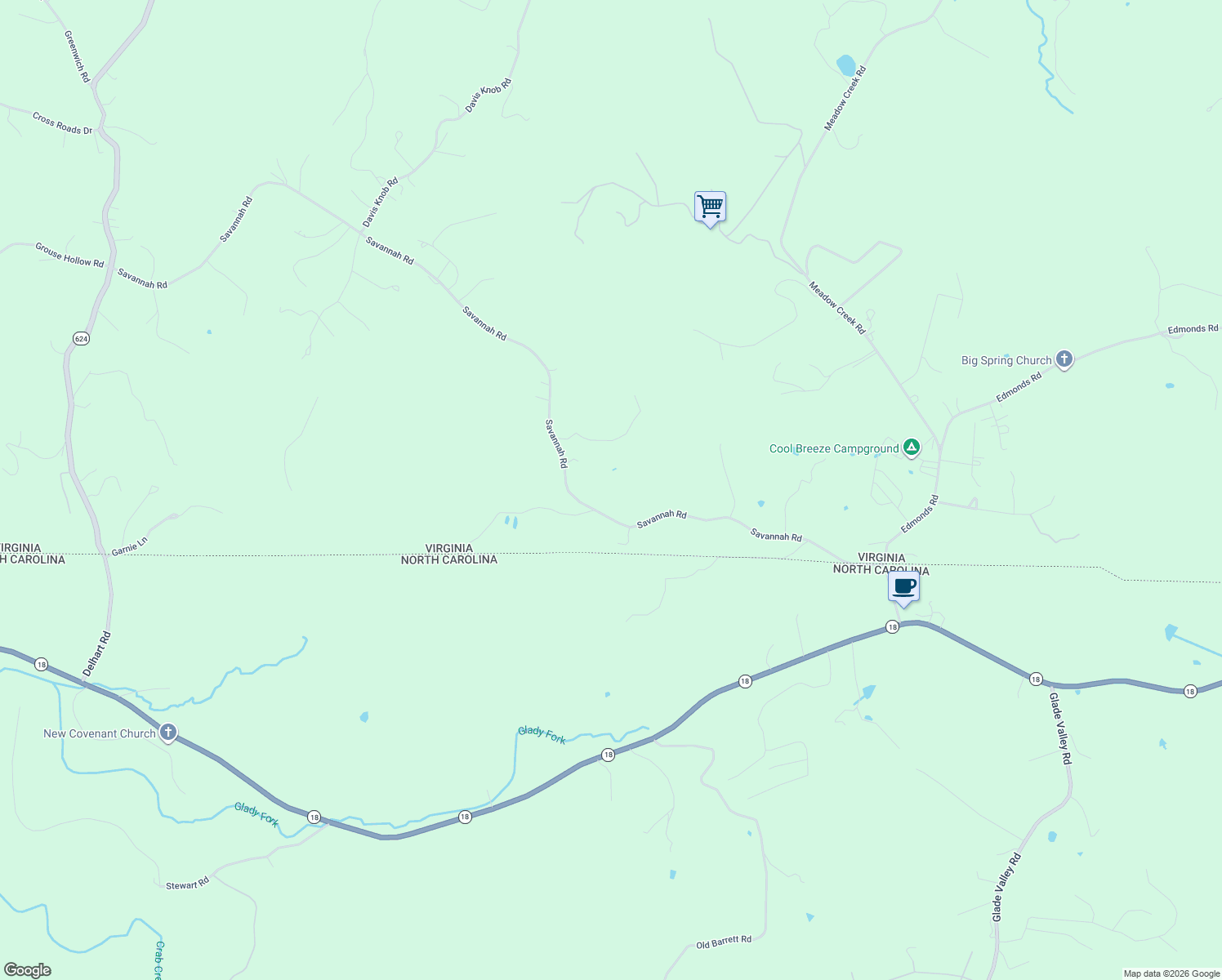 map of restaurants, bars, coffee shops, grocery stores, and more near 2161 Savannah Road in Galax
