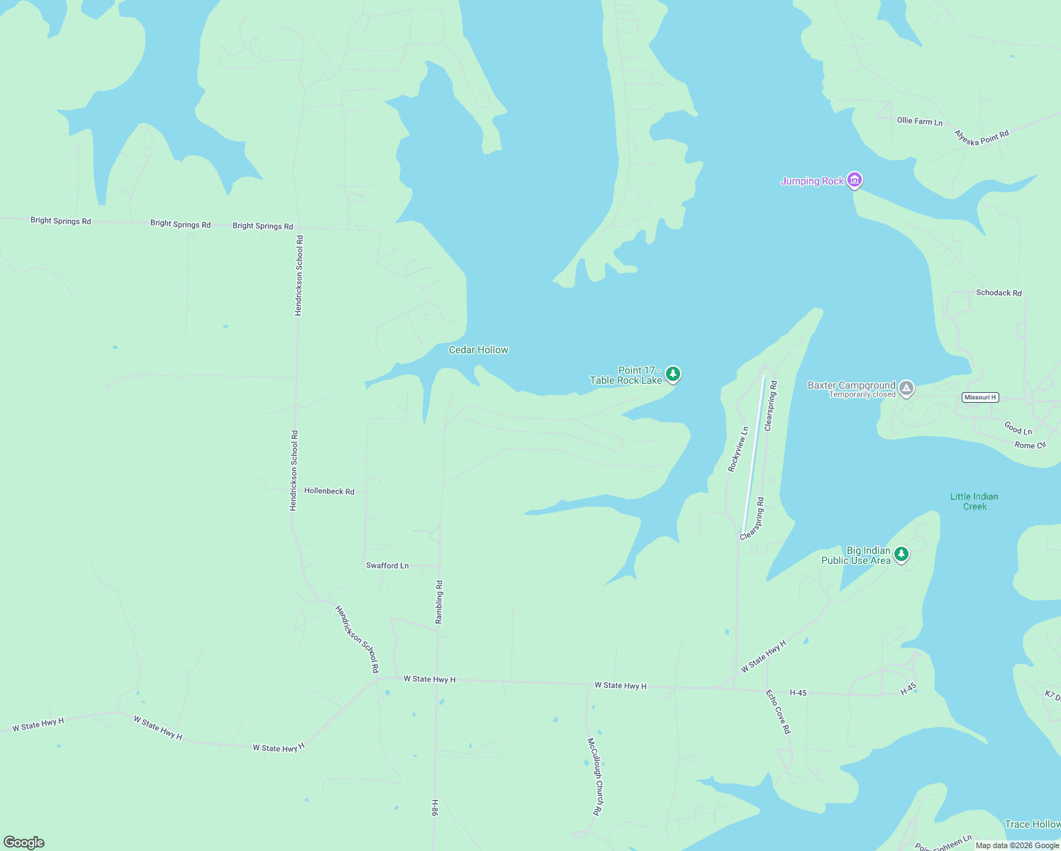map of restaurants, bars, coffee shops, grocery stores, and more near 1017 Rambling Road in Shell Knob