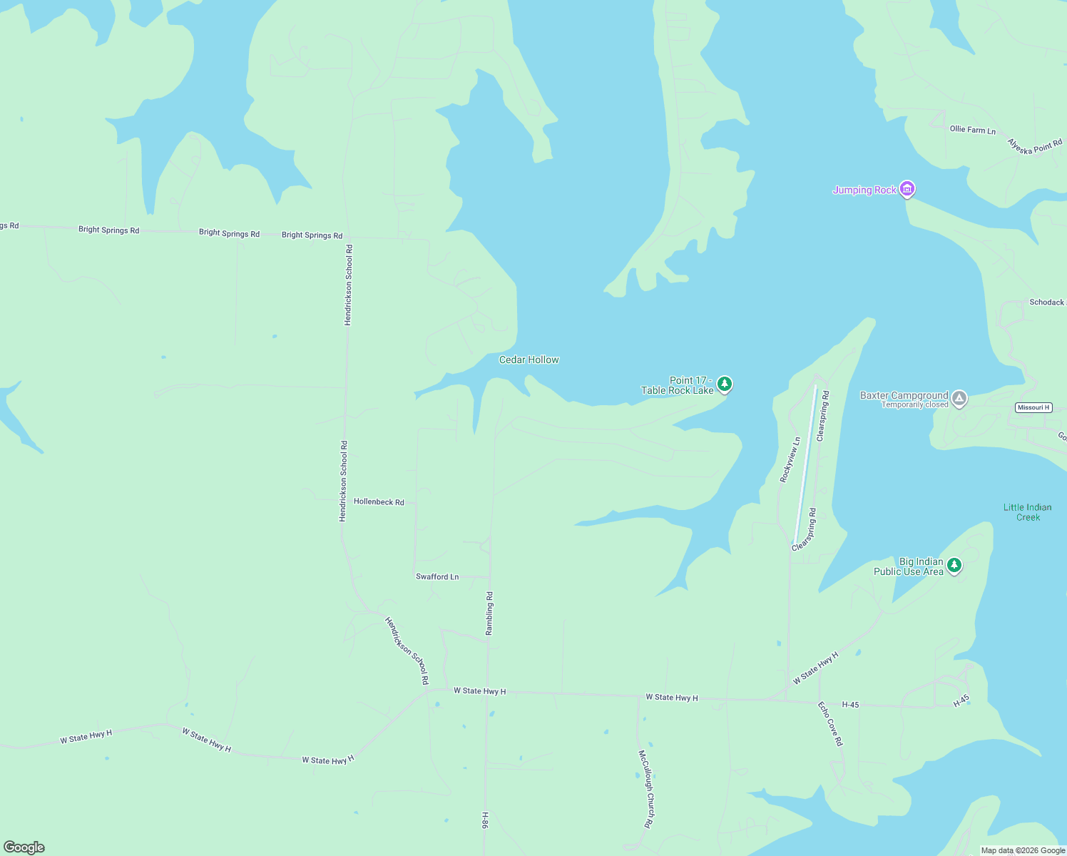map of restaurants, bars, coffee shops, grocery stores, and more near Rambling Road in Shell Knob