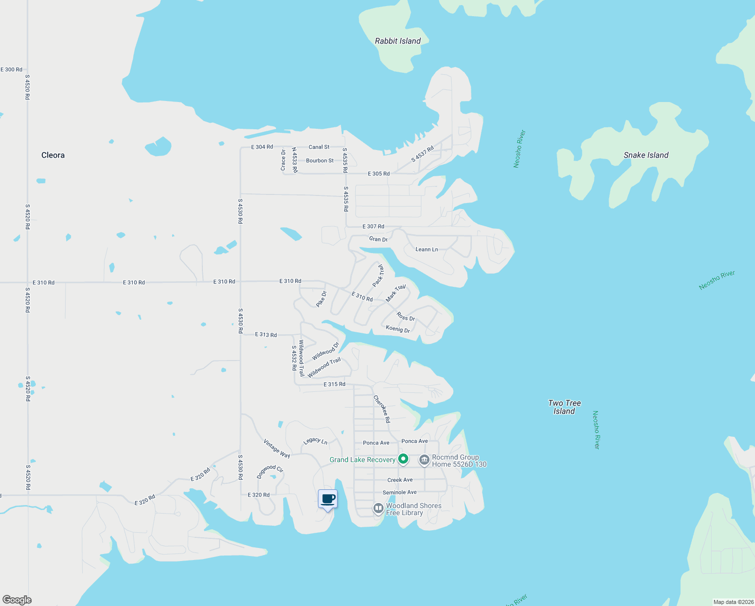 map of restaurants, bars, coffee shops, grocery stores, and more near 453646 Ross Drive in Cleora