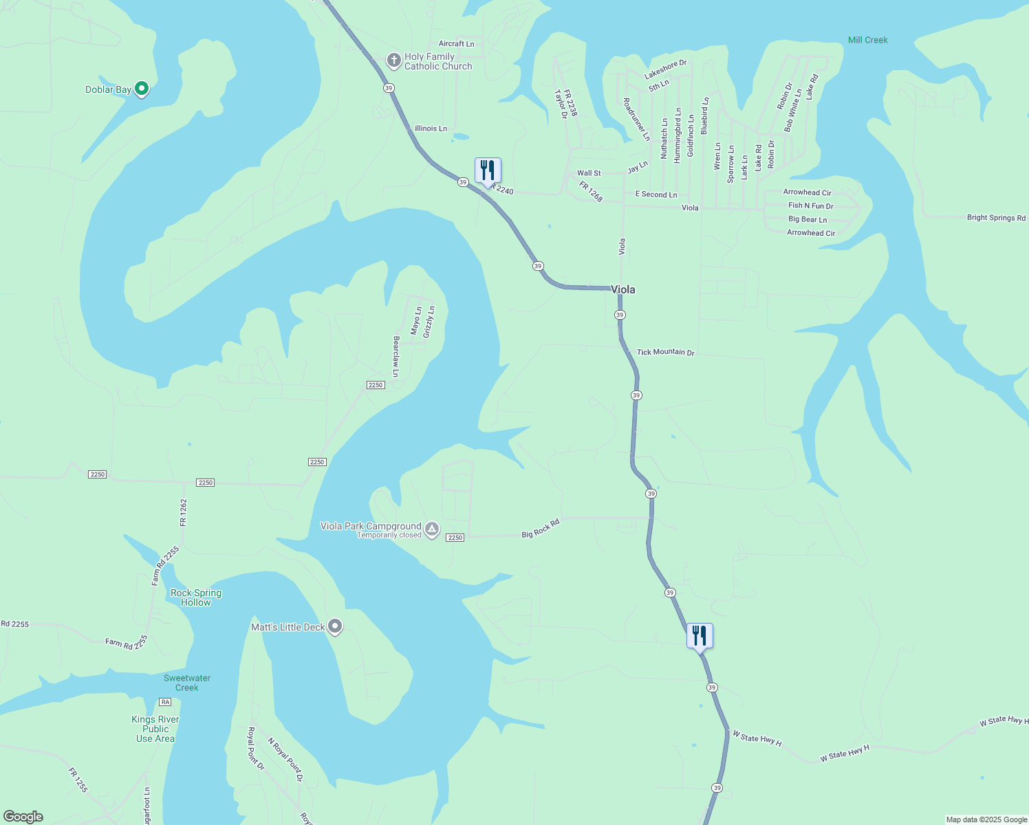 map of restaurants, bars, coffee shops, grocery stores, and more near Fr 2245 in Shell Knob