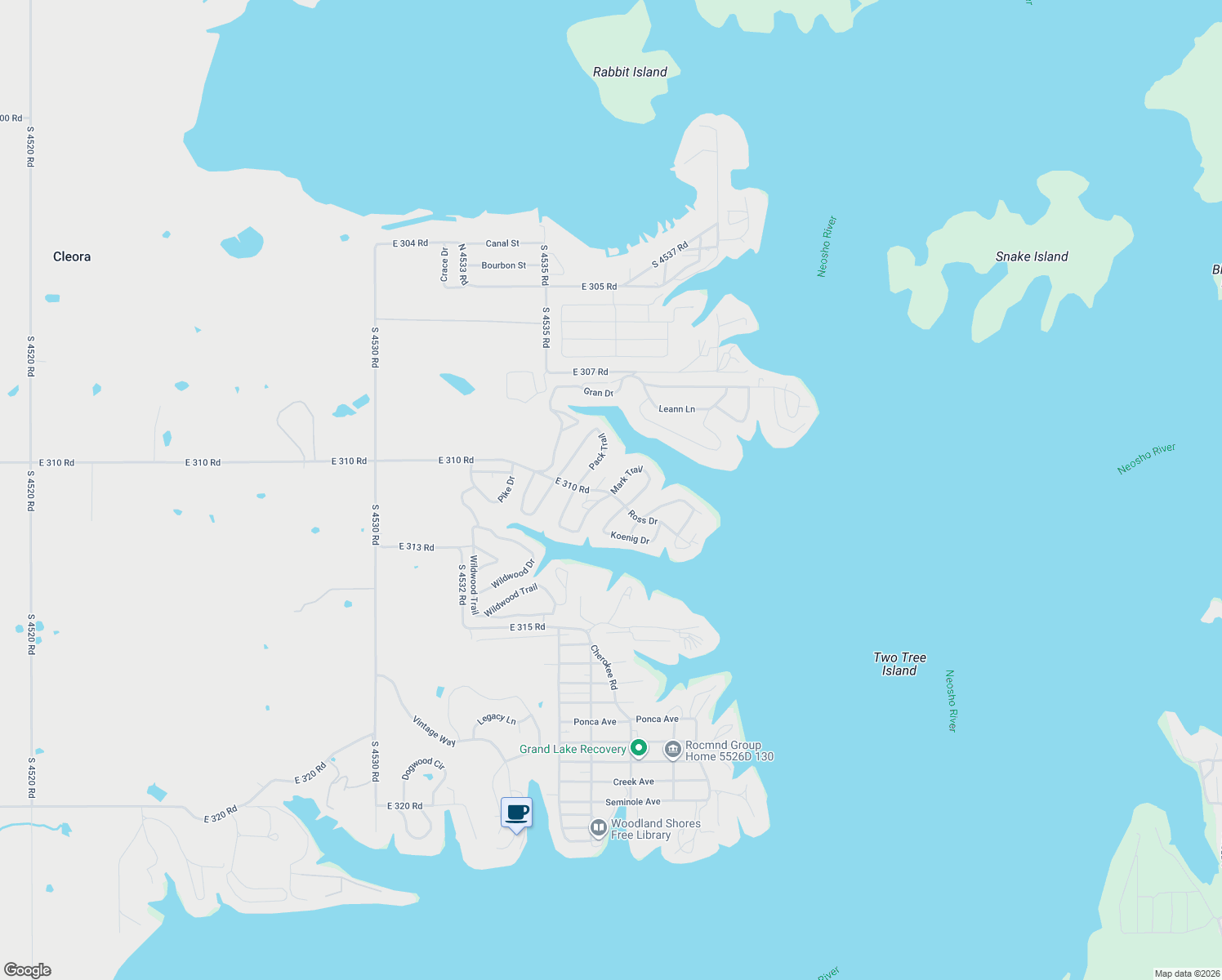 map of restaurants, bars, coffee shops, grocery stores, and more near 453646 Ross Drive in Cleora