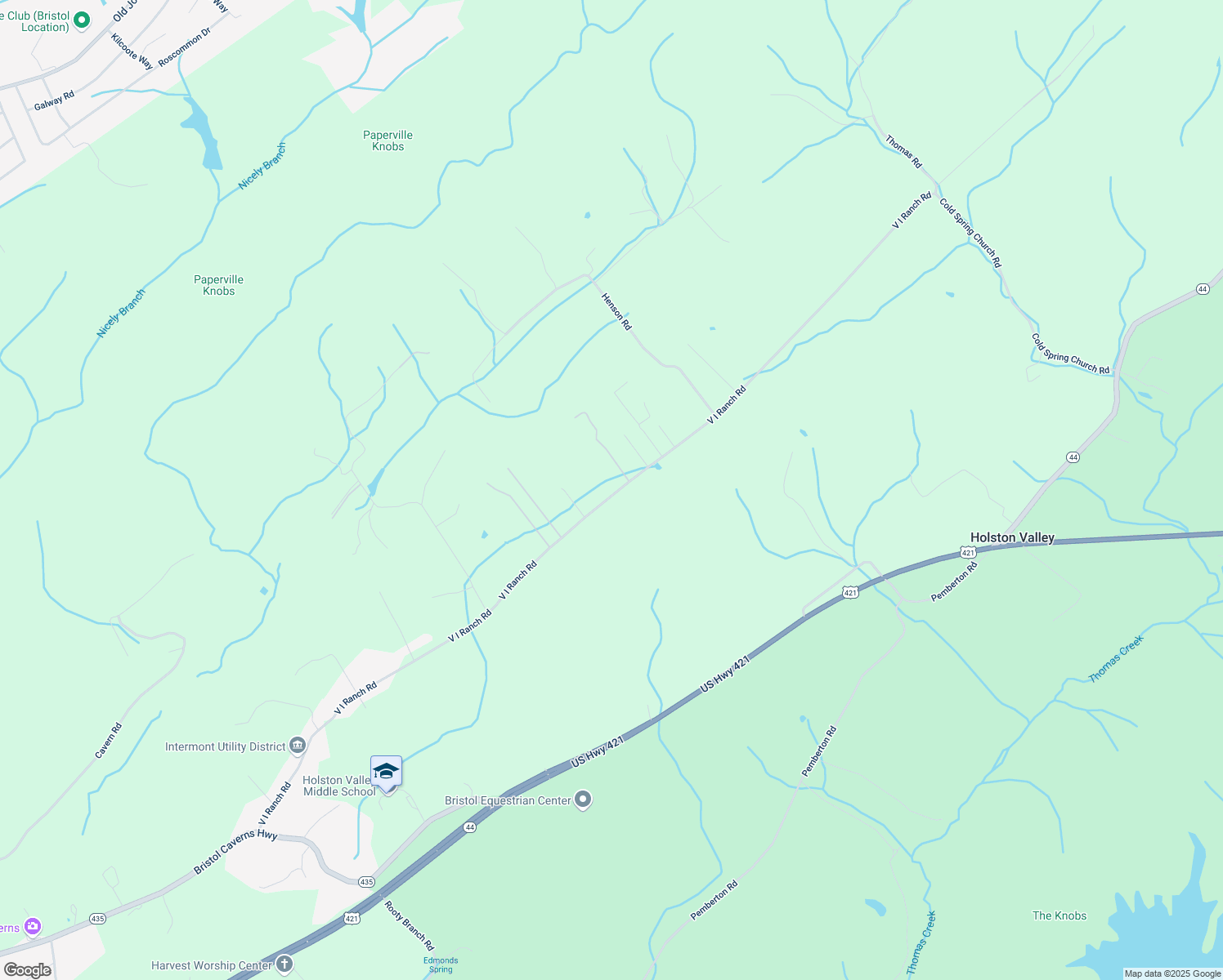 map of restaurants, bars, coffee shops, grocery stores, and more near 813 V I Ranch Road in Bristol