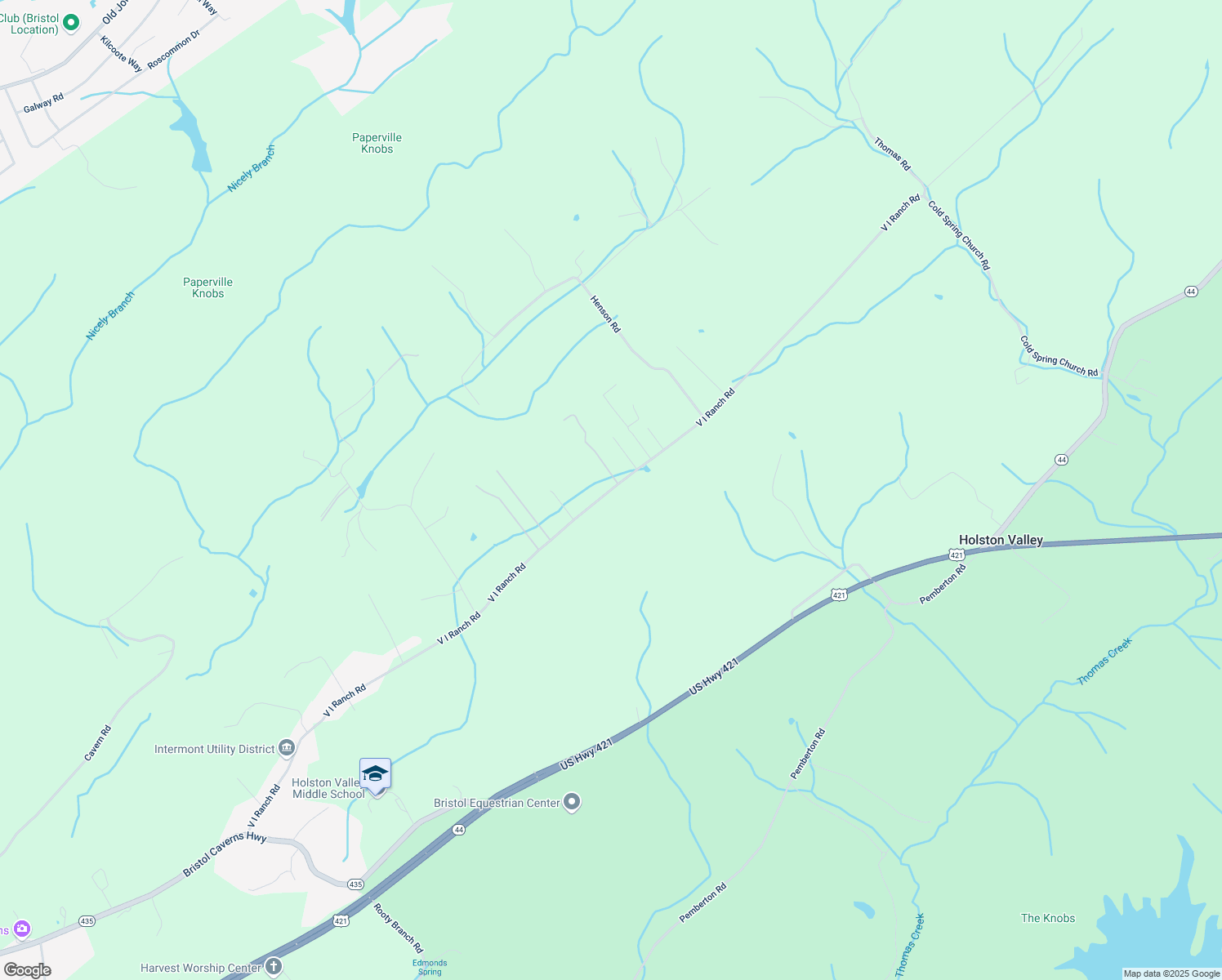 map of restaurants, bars, coffee shops, grocery stores, and more near 813 V I Ranch Road in Bristol