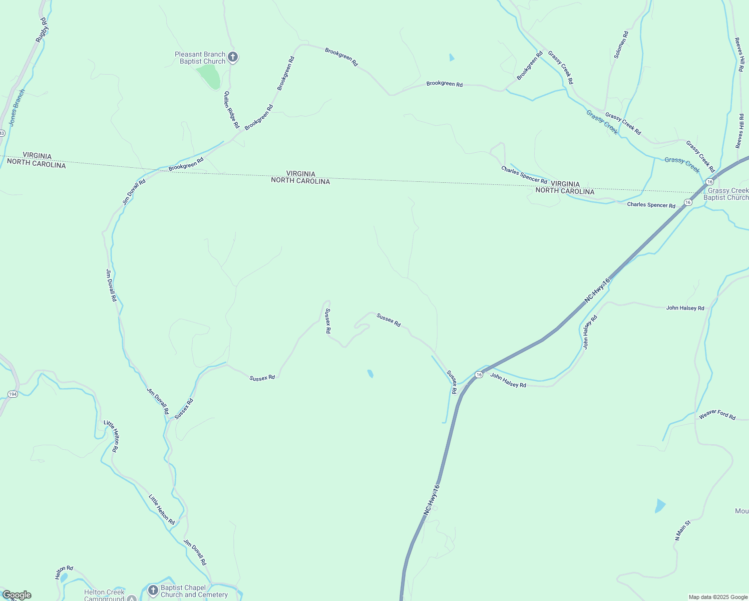 map of restaurants, bars, coffee shops, grocery stores, and more near 796 Sussex Road in Grassy Creek