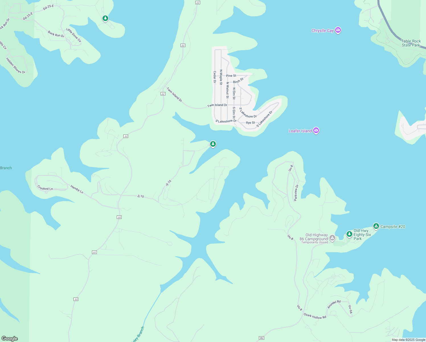 map of restaurants, bars, coffee shops, grocery stores, and more near 419 Leisure Shores Circle in Blue Eye