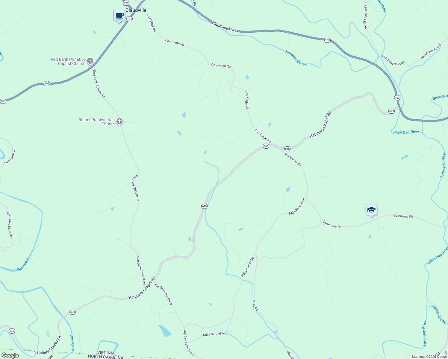 map of restaurants, bars, coffee shops, grocery stores, and more near 3998 Hatchers Chapel Road in Claudville