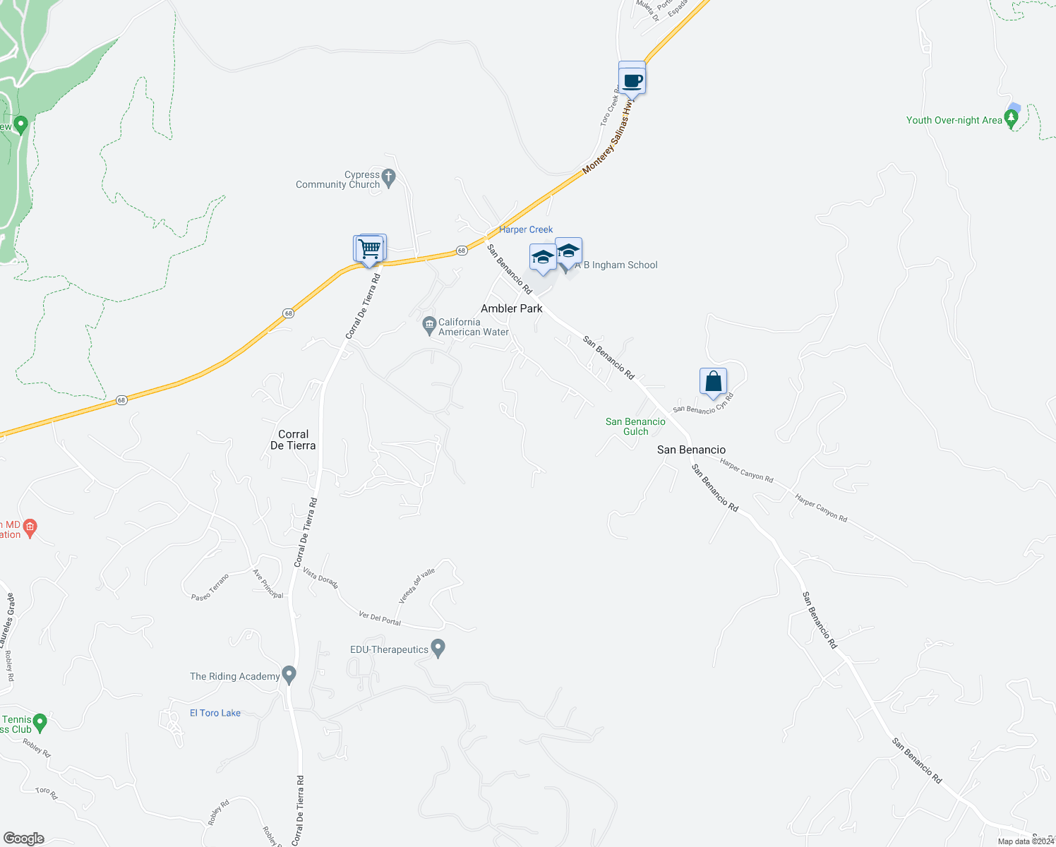 map of restaurants, bars, coffee shops, grocery stores, and more near 24325 Paseo Privado in Salinas