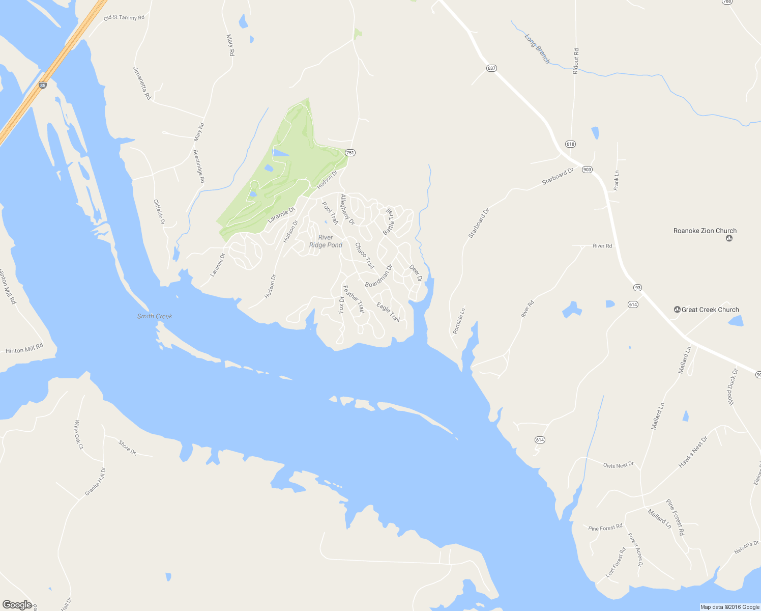 map of restaurants, bars, coffee shops, grocery stores, and more near Eagle Trail in Bracey