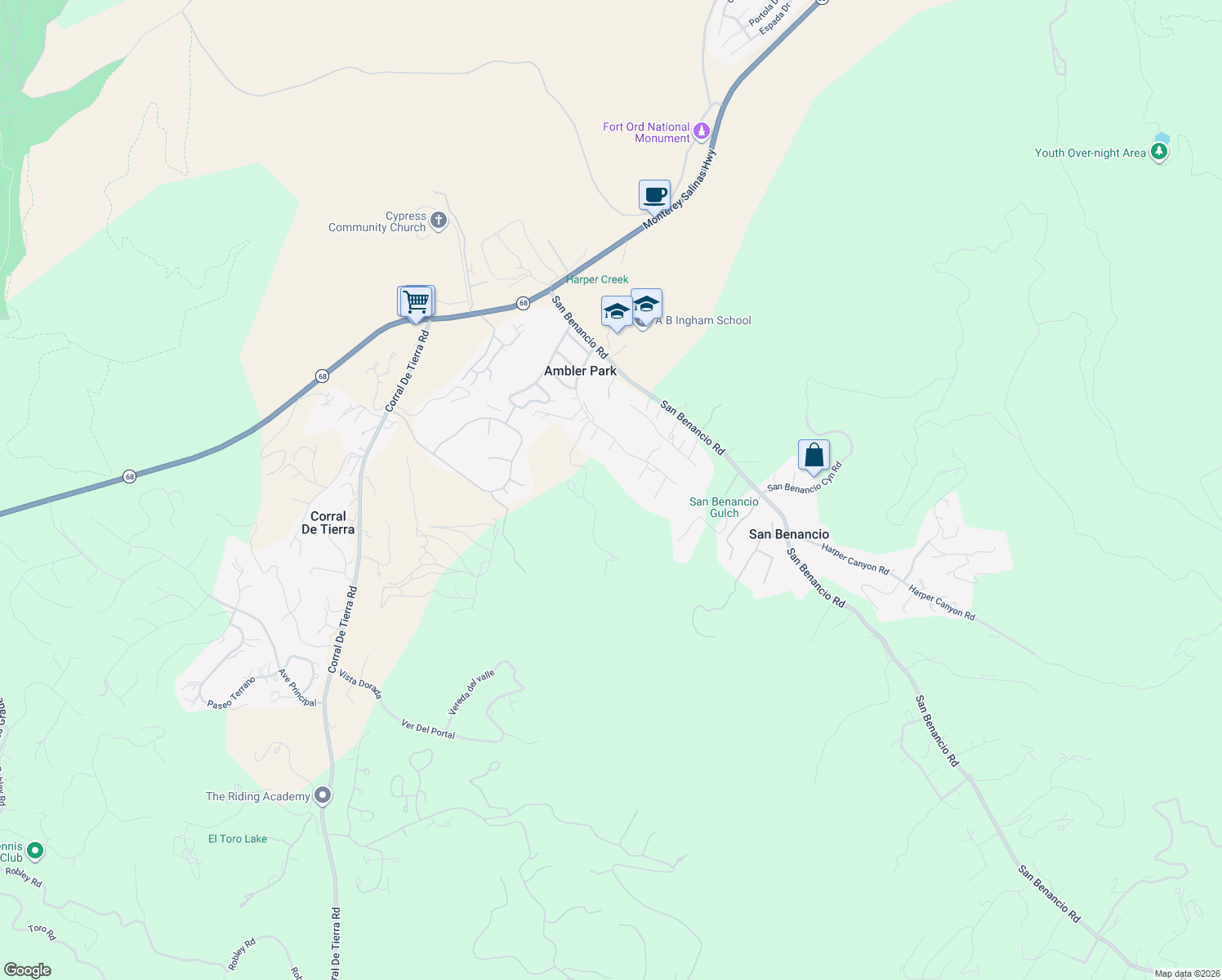 map of restaurants, bars, coffee shops, grocery stores, and more near 24325 Paseo Privado in Salinas