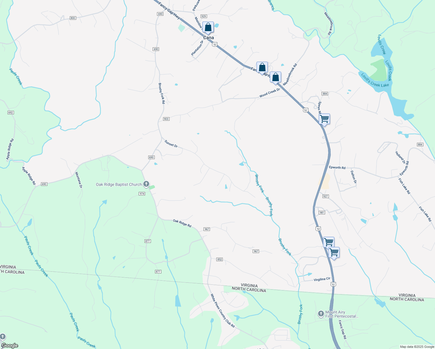 map of restaurants, bars, coffee shops, grocery stores, and more near Sunset Drive in Cana