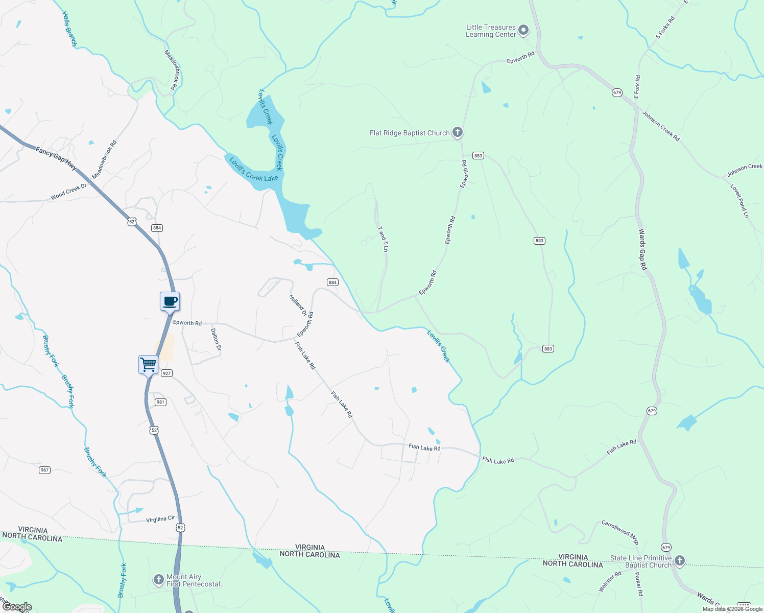 map of restaurants, bars, coffee shops, grocery stores, and more near 1213 Epworth Road in Cana