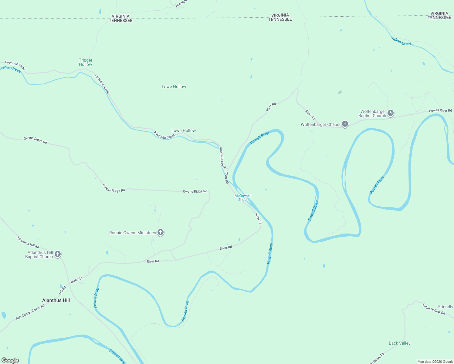map of restaurants, bars, coffee shops, grocery stores, and more near River Road in Tazewell
