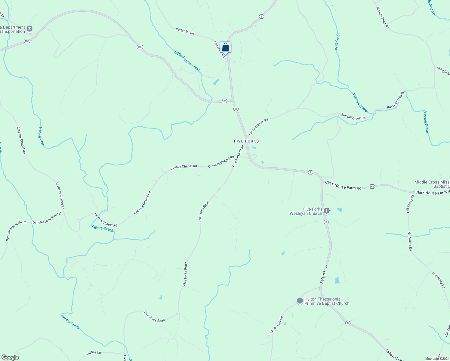 map of restaurants, bars, coffee shops, grocery stores, and more near 962 Five Forks Road in Stuart