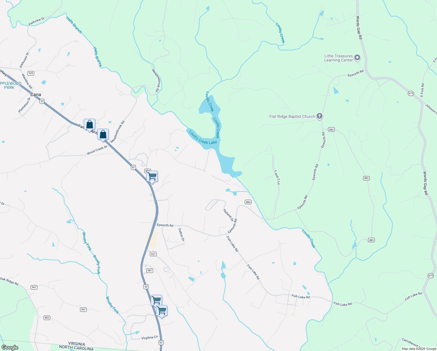 map of restaurants, bars, coffee shops, grocery stores, and more near Speas Mill Road in Cana
