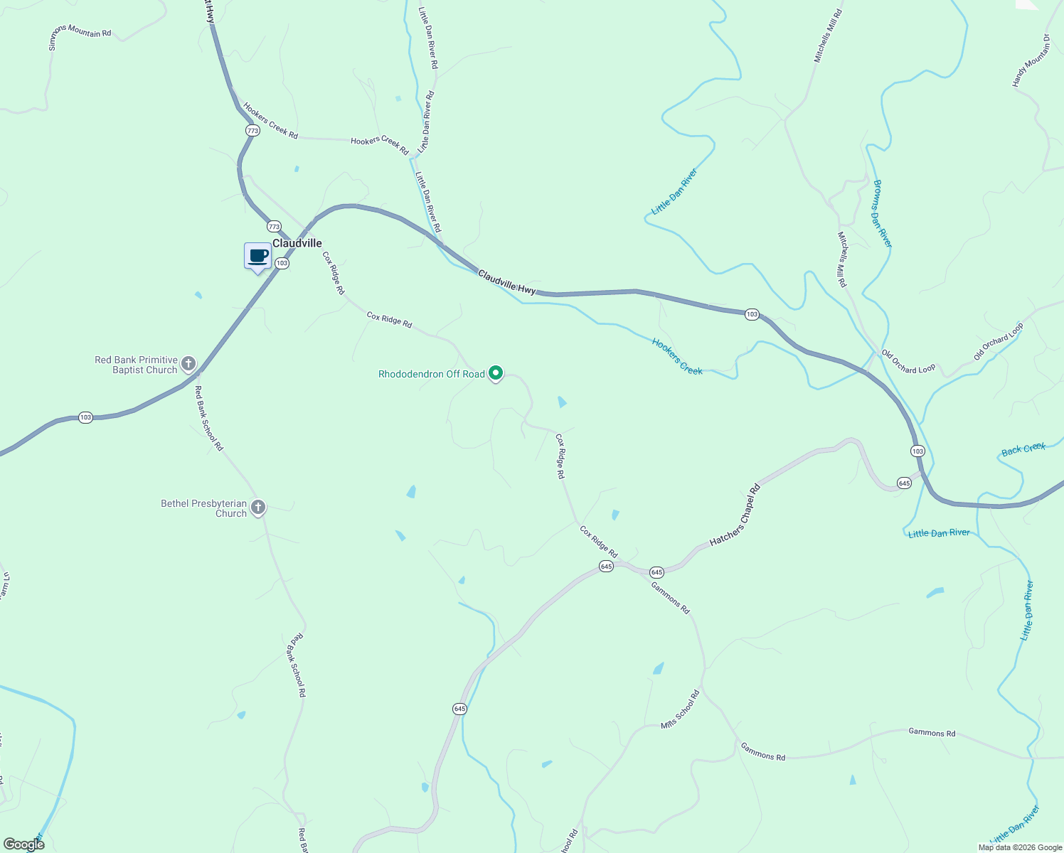 map of restaurants, bars, coffee shops, grocery stores, and more near 1013 Cox Ridge Road in Claudville