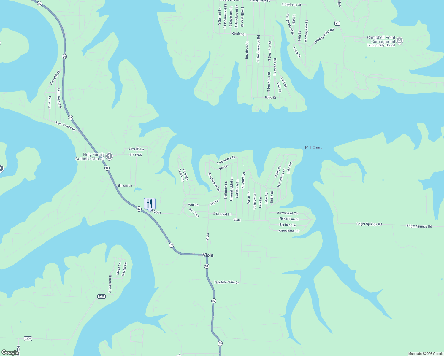 map of restaurants, bars, coffee shops, grocery stores, and more near 345 Mocking Bird Ln in Shell Knob