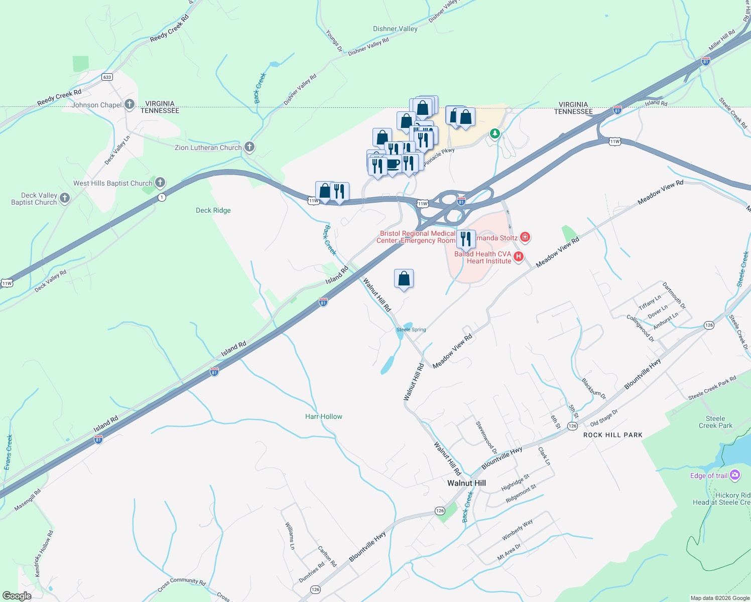 map of restaurants, bars, coffee shops, grocery stores, and more near 571 Walnut Hill Rd in Bristol