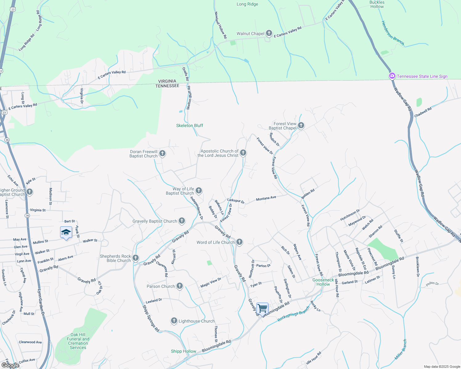 map of restaurants, bars, coffee shops, grocery stores, and more near 600 Kerry Court in Kingsport