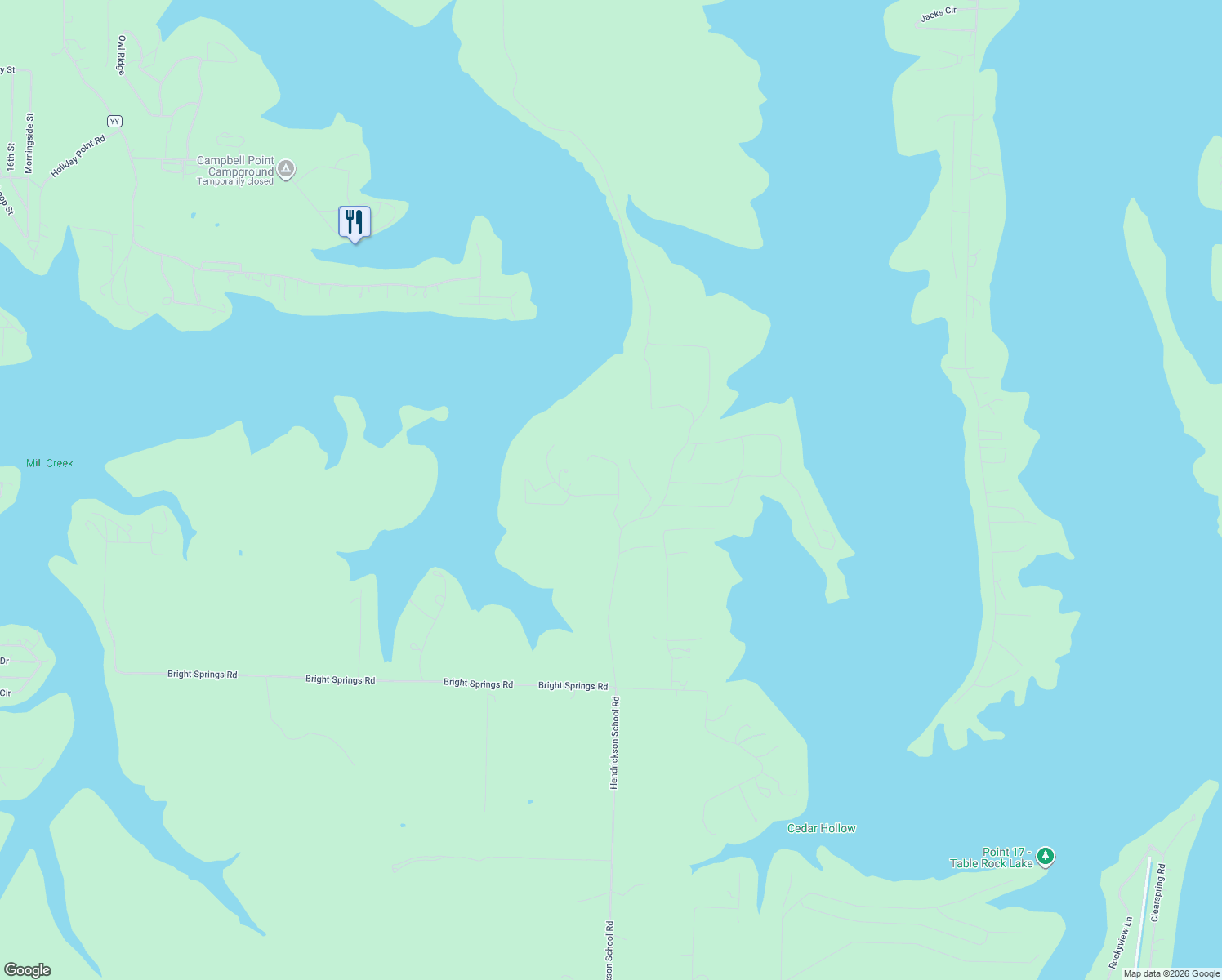 map of restaurants, bars, coffee shops, grocery stores, and more near 103 Rustic Ridge Drive in Shell Knob