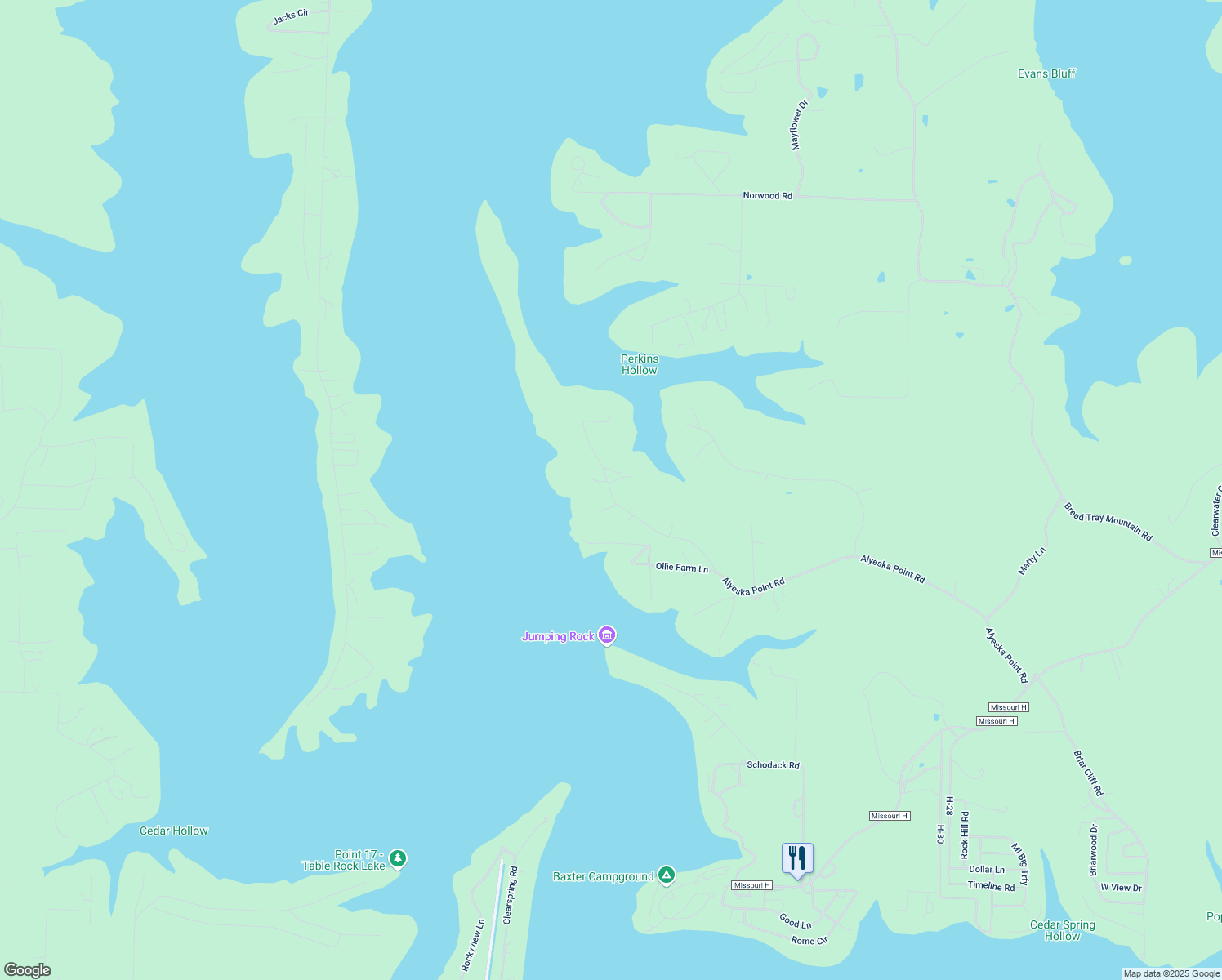 map of restaurants, bars, coffee shops, grocery stores, and more near 1547 Alyeska Point Road in Lampe