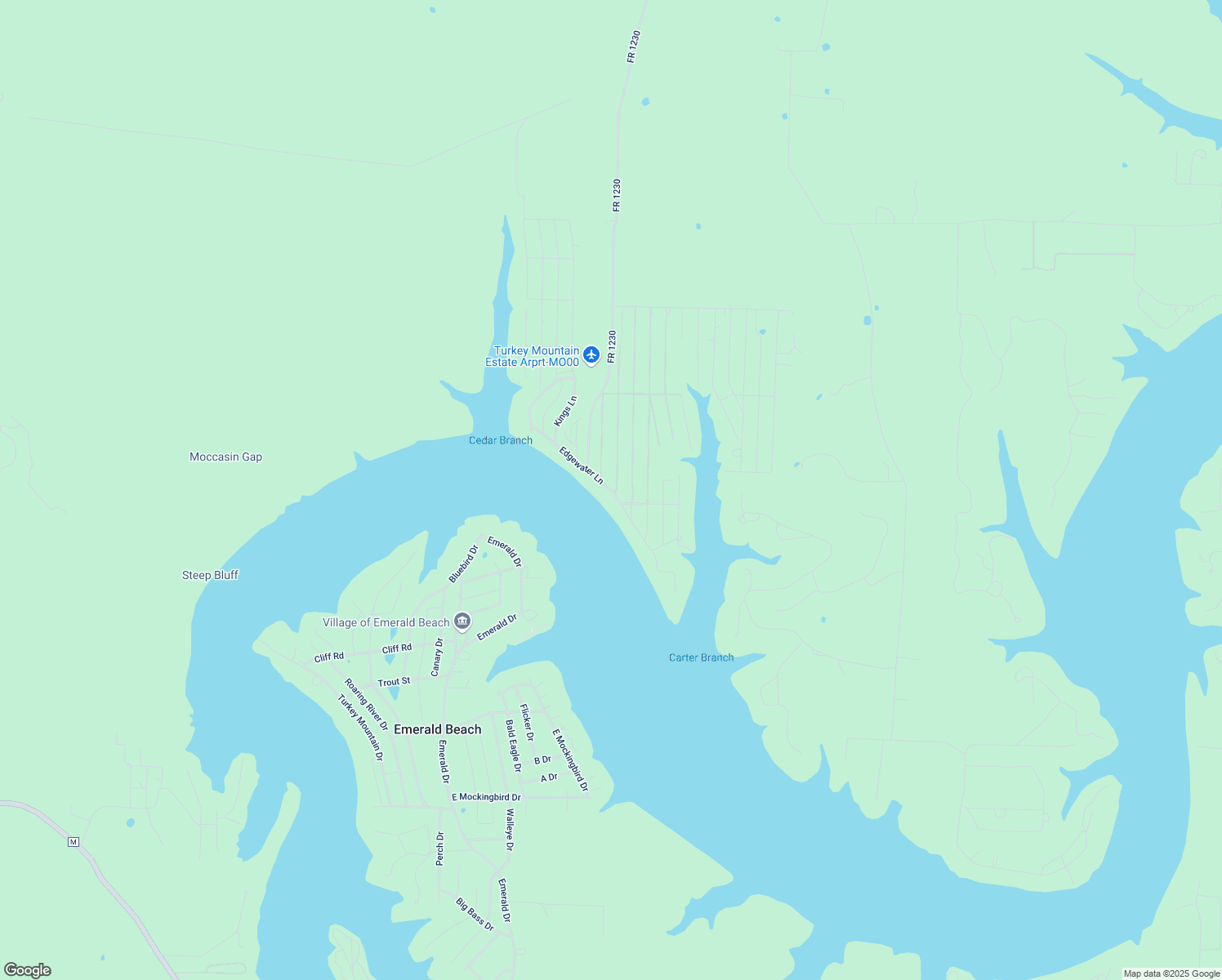 map of restaurants, bars, coffee shops, grocery stores, and more near Edgewater Lane in Shell Knob