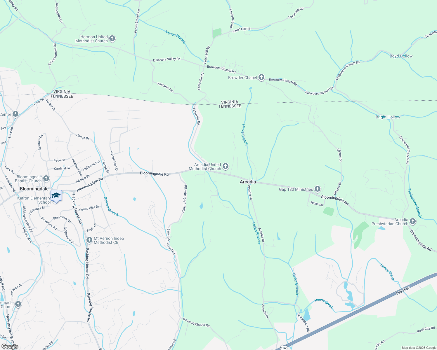 map of restaurants, bars, coffee shops, grocery stores, and more near 3937 Bloomingdale Road in Kingsport