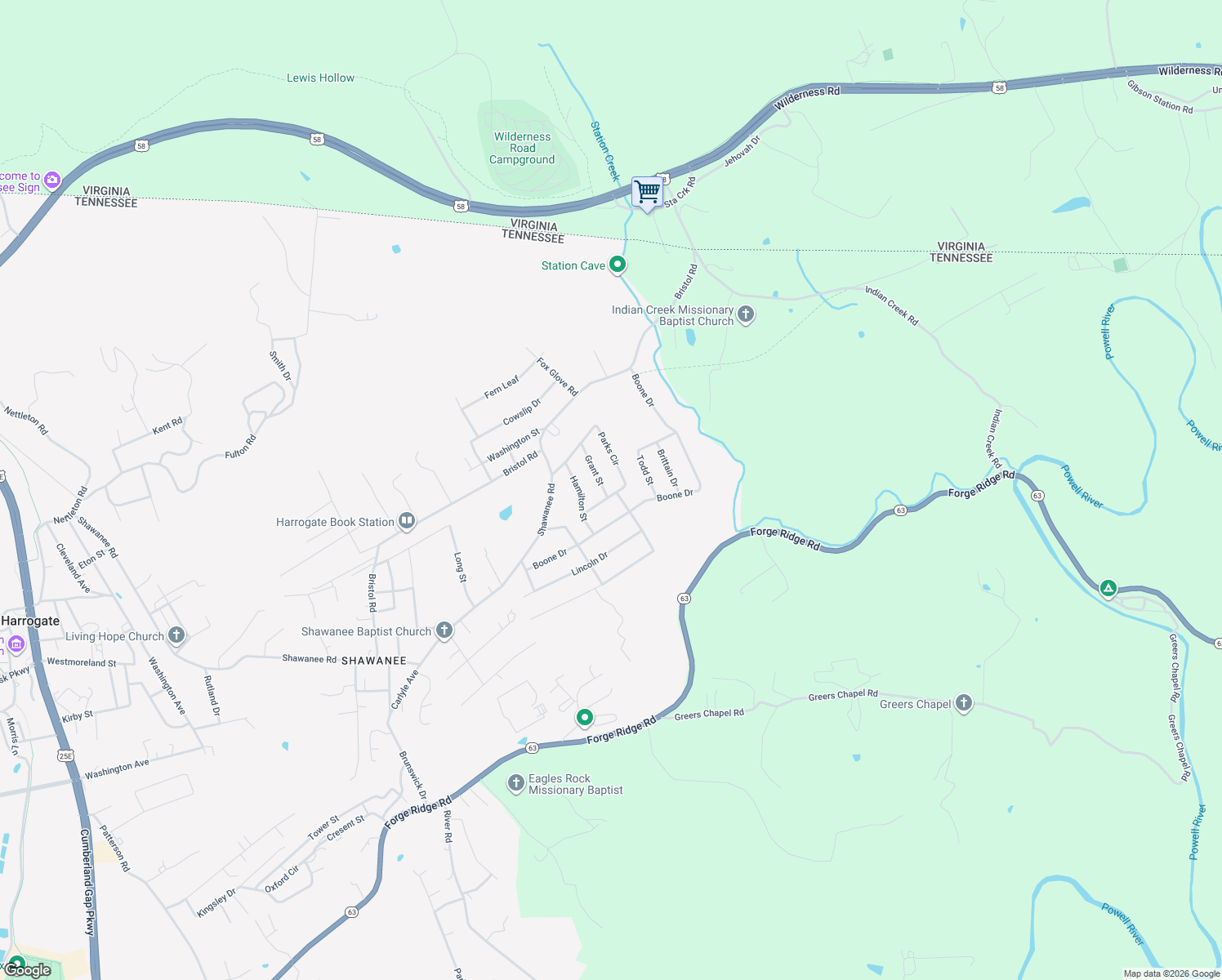 map of restaurants, bars, coffee shops, grocery stores, and more near 326 Parks Cir in Harrogate
