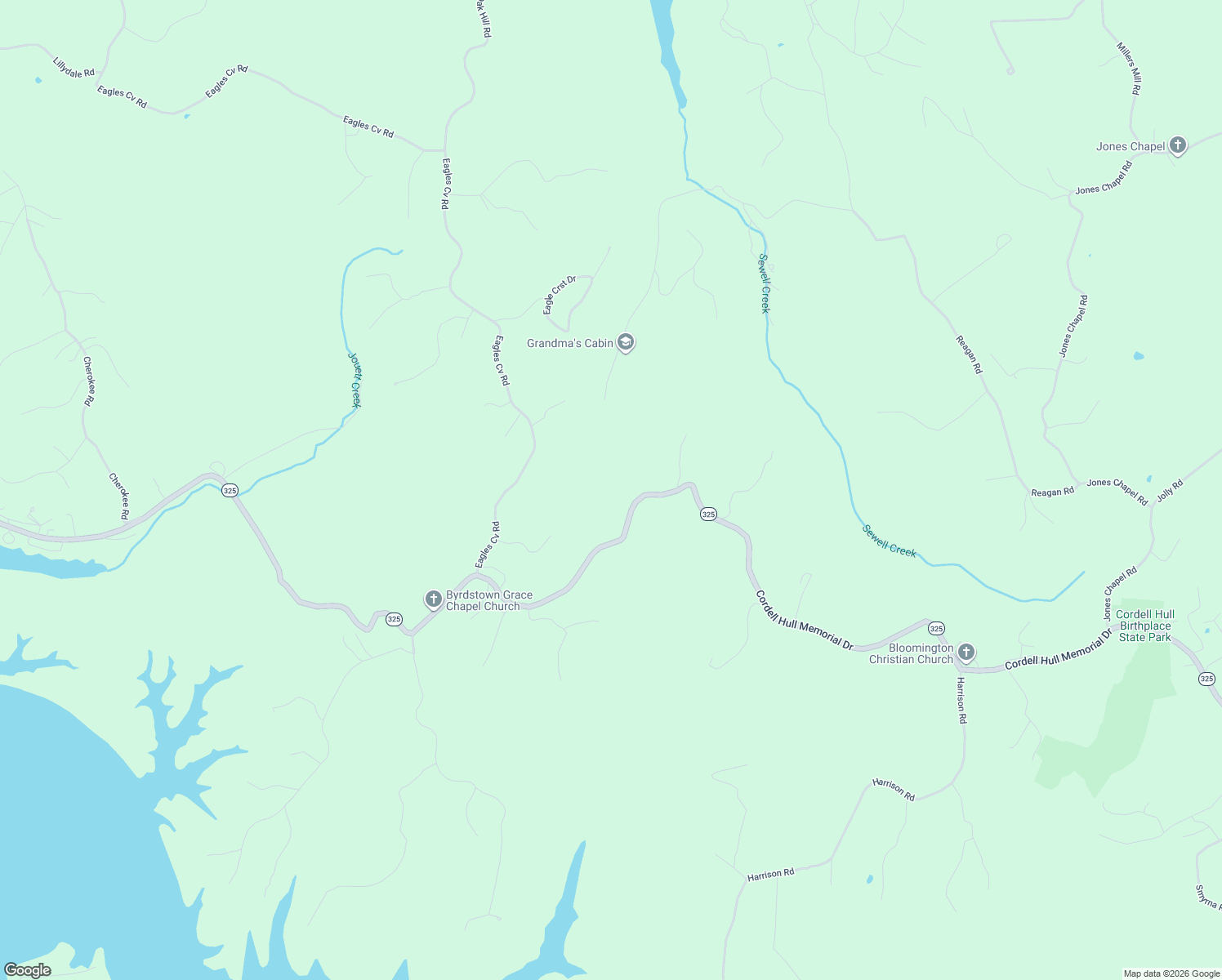 map of restaurants, bars, coffee shops, grocery stores, and more near 1756 Cordell Hull Memorial Drive in Byrdstown