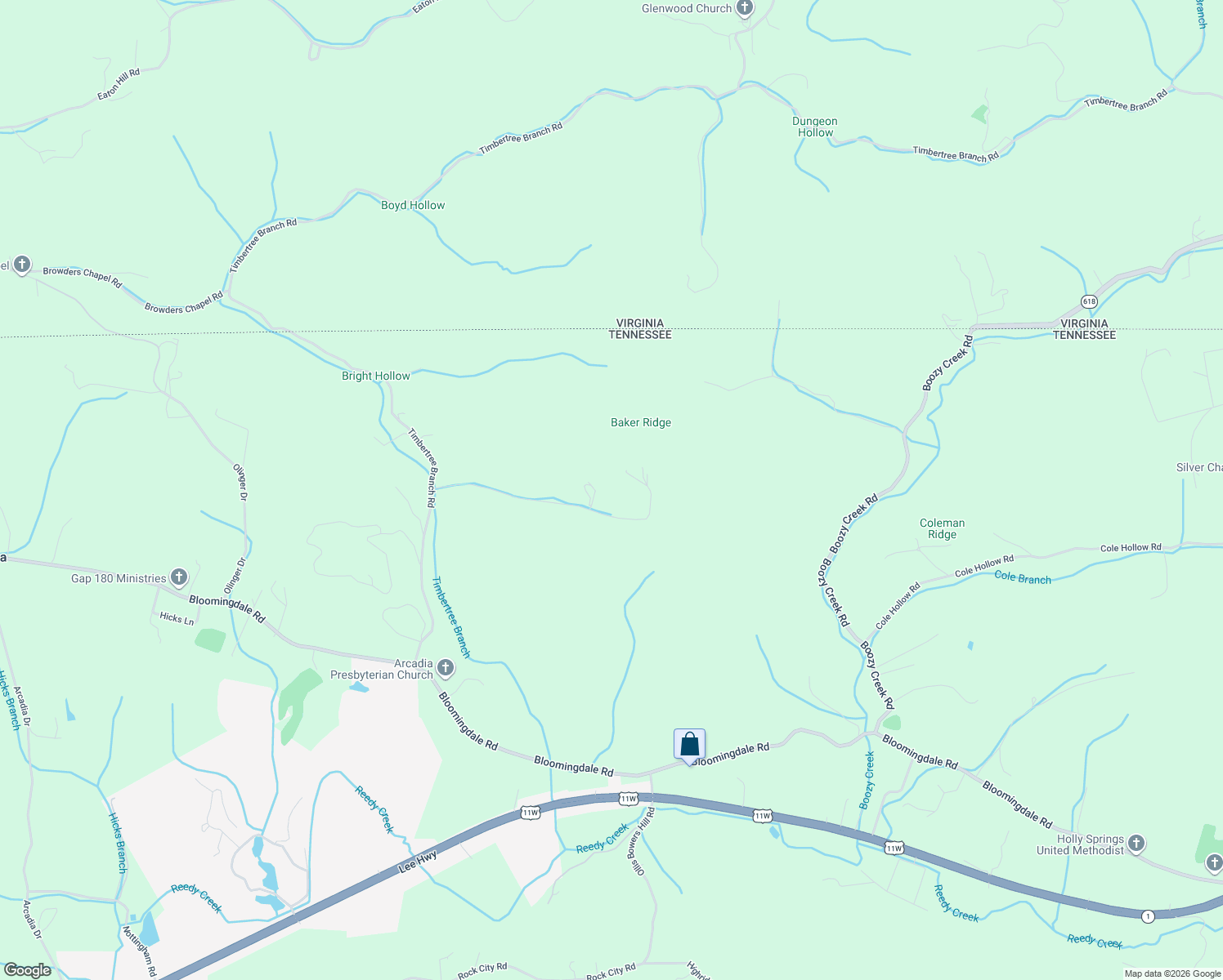 map of restaurants, bars, coffee shops, grocery stores, and more near 425 McClain Road in Kingsport