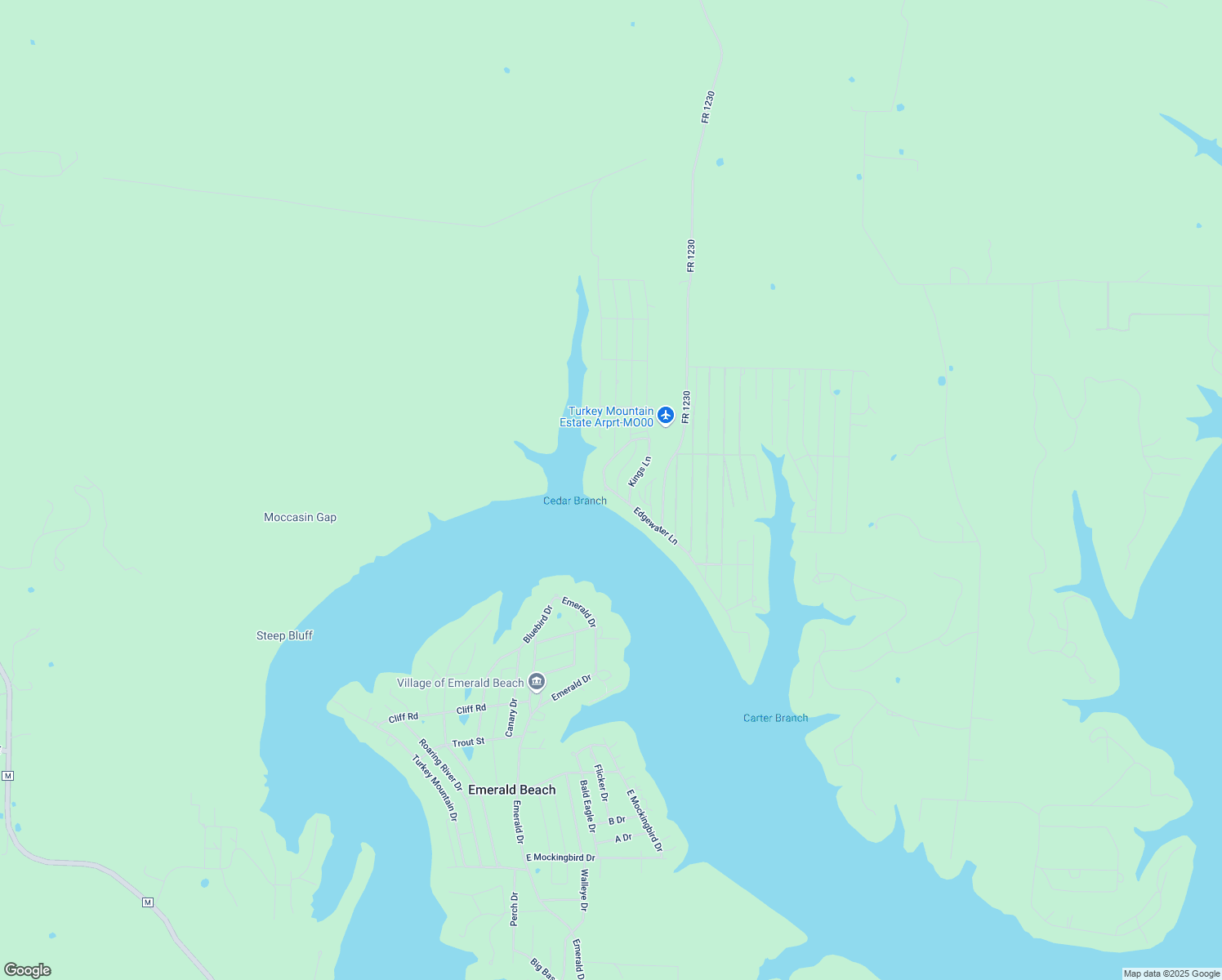 map of restaurants, bars, coffee shops, grocery stores, and more near Edgewater Lane in Shell Knob