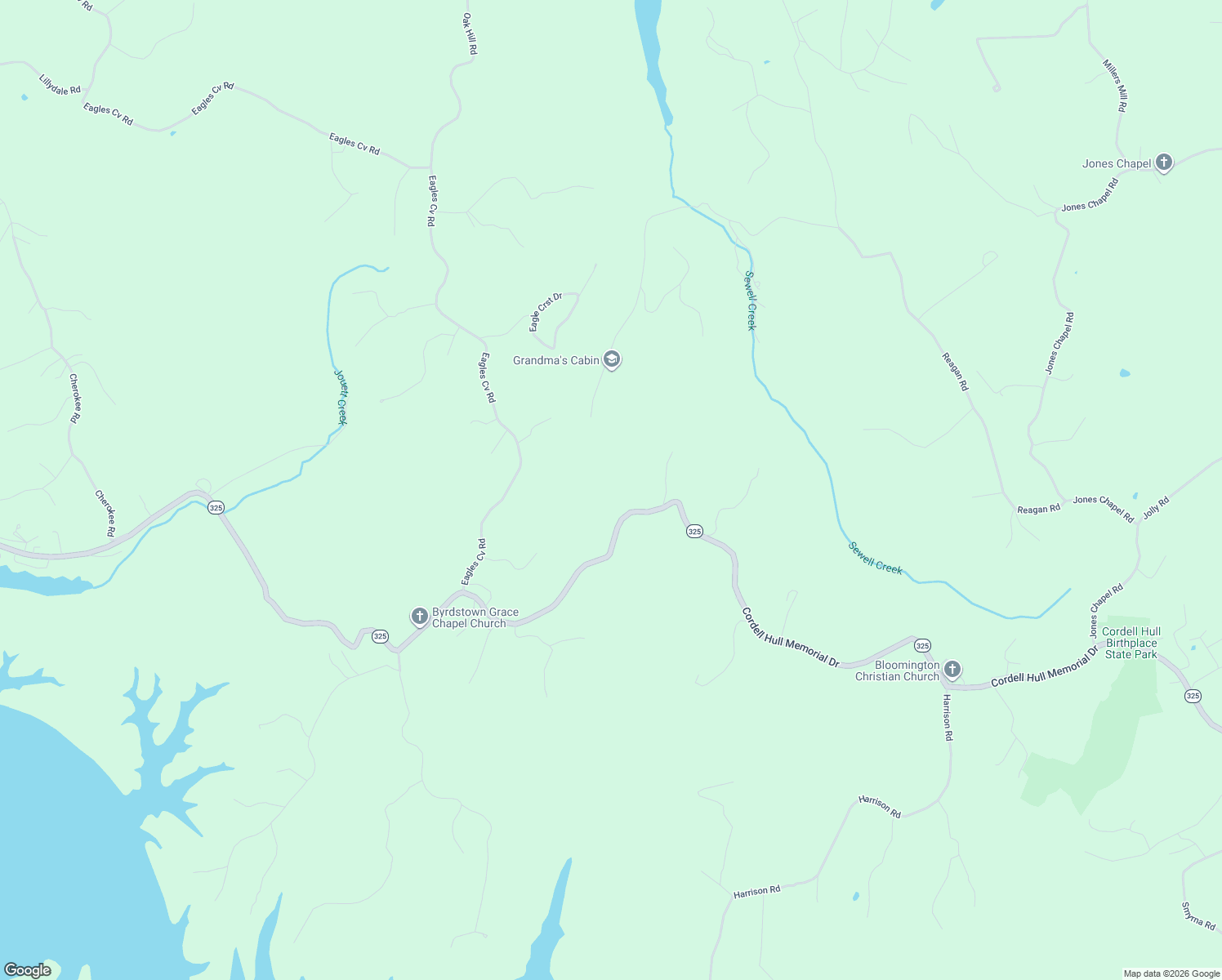 map of restaurants, bars, coffee shops, grocery stores, and more near 1756 Cordell Hull Memorial in Byrdstown