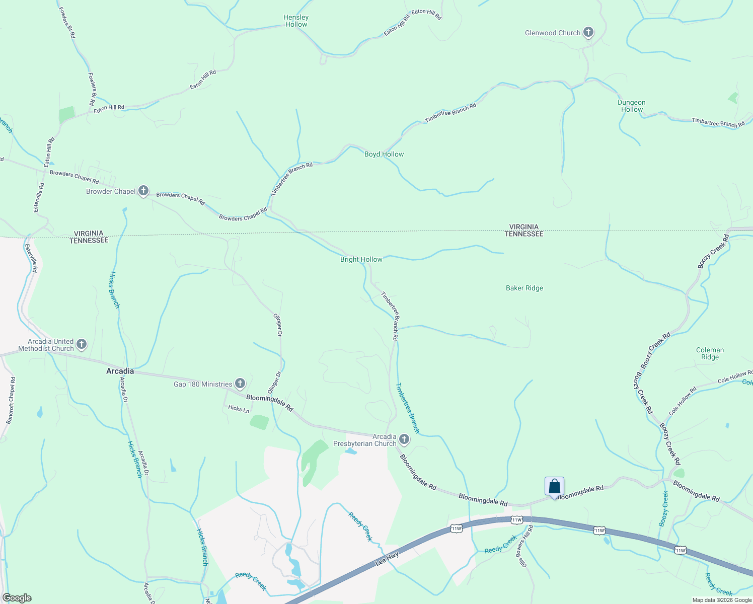 map of restaurants, bars, coffee shops, grocery stores, and more near 381 Timbertree Branch Road in Kingsport