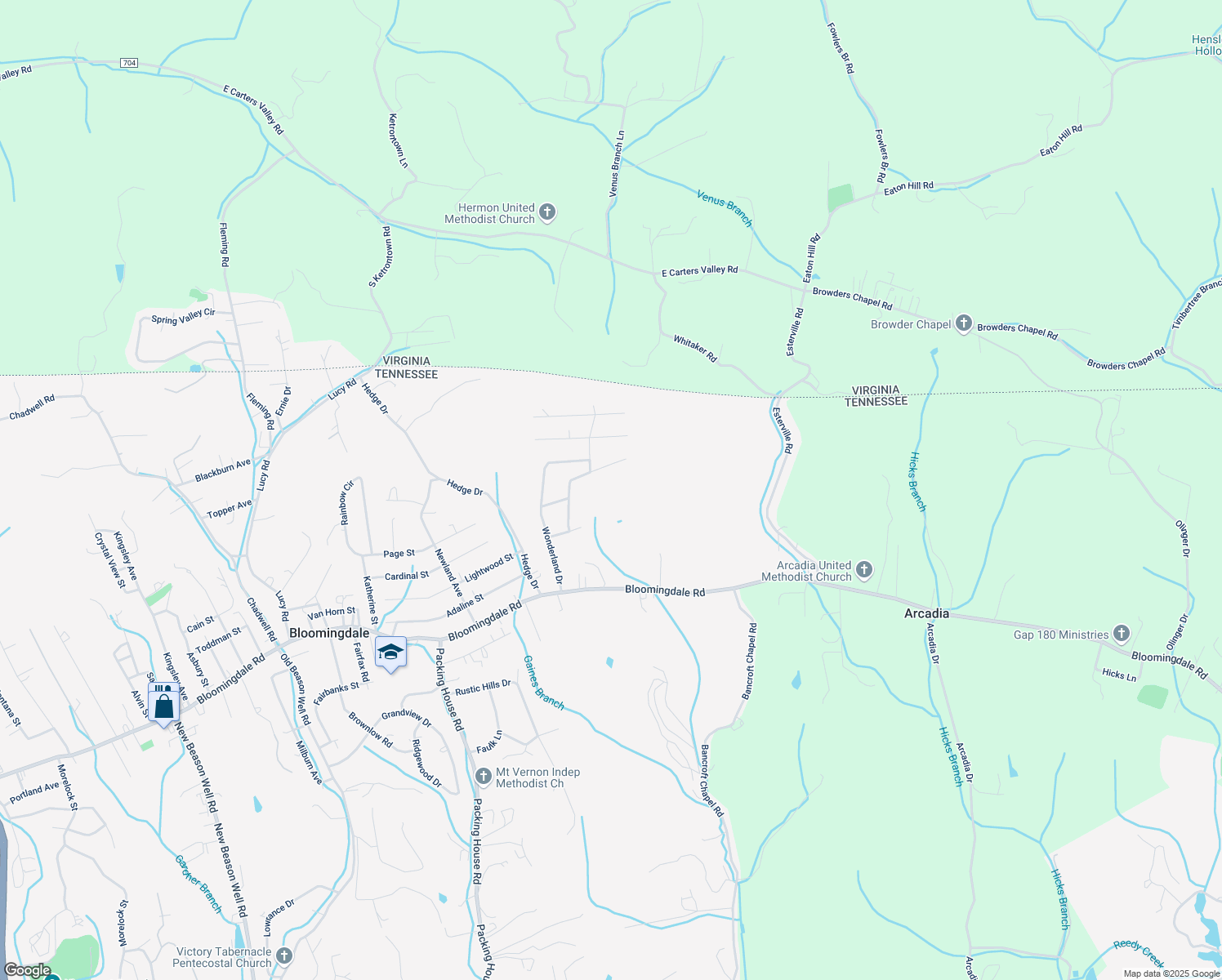 map of restaurants, bars, coffee shops, grocery stores, and more near 329 Whitehaven Drive in Kingsport