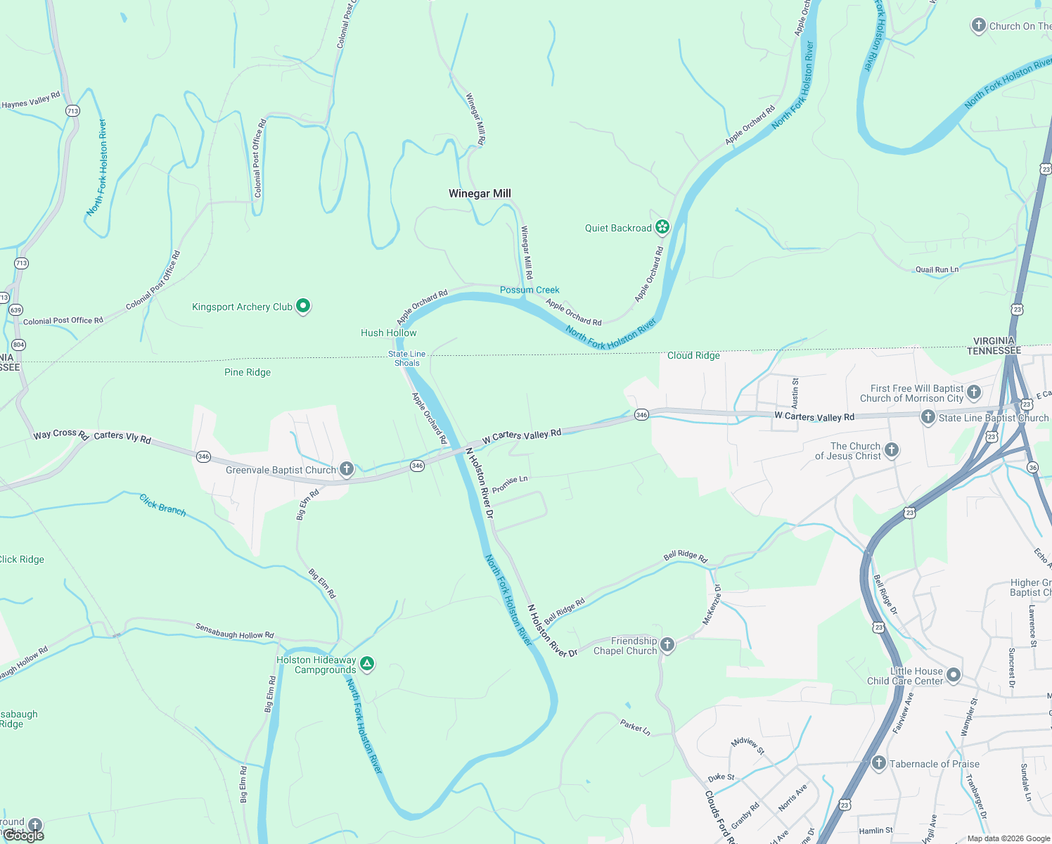 map of restaurants, bars, coffee shops, grocery stores, and more near 2517 McLean Dr in Kingsport