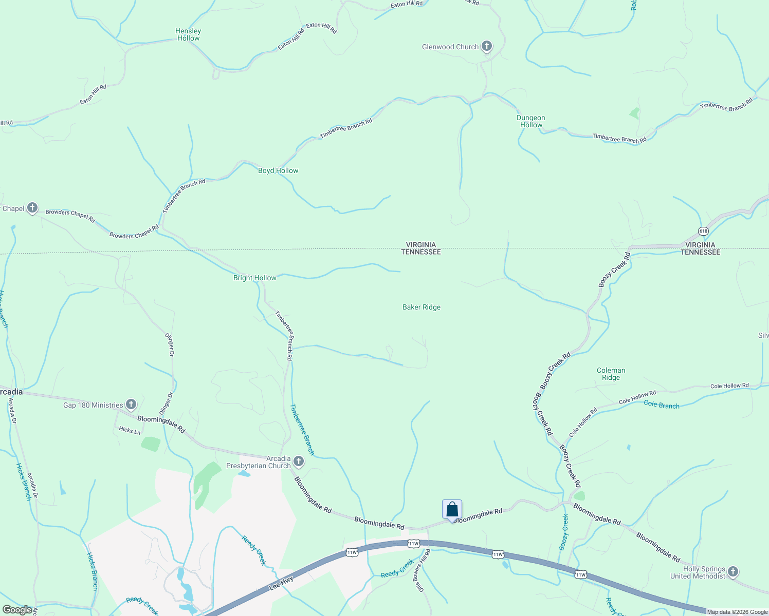 map of restaurants, bars, coffee shops, grocery stores, and more near 425 McClain Road in Kingsport