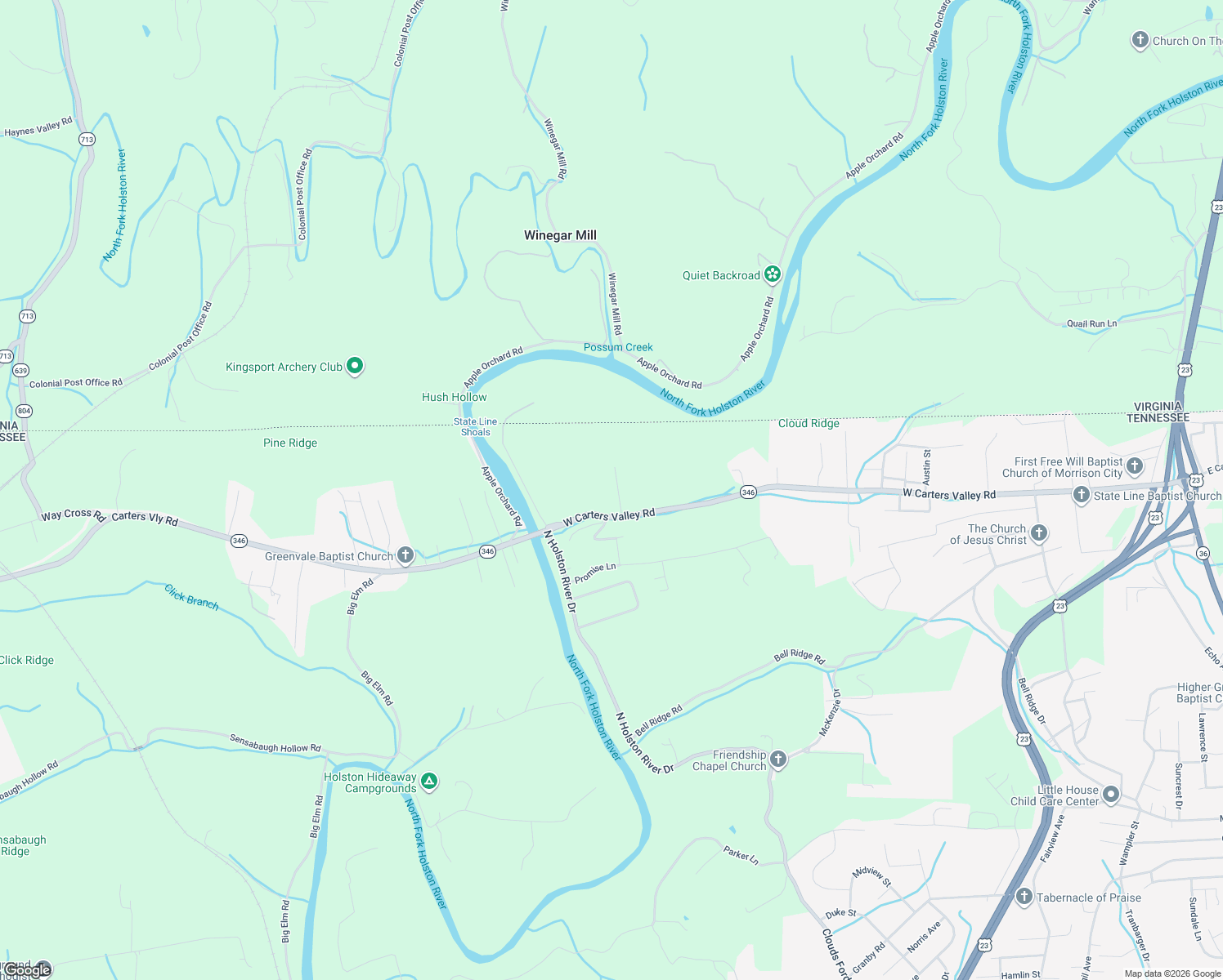 map of restaurants, bars, coffee shops, grocery stores, and more near 2517 McLean Dr in Kingsport