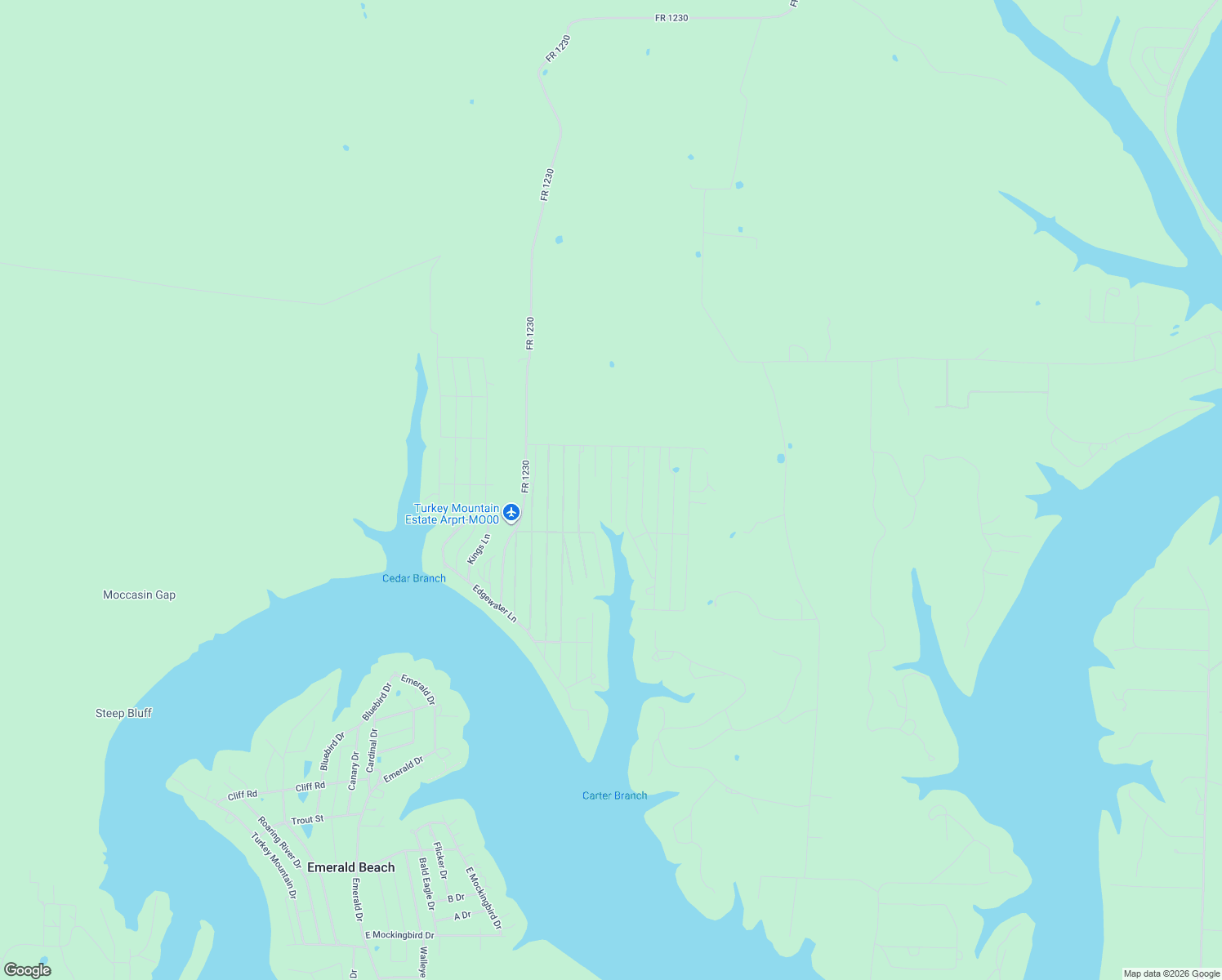 map of restaurants, bars, coffee shops, grocery stores, and more near Ivy St in Shell Knob