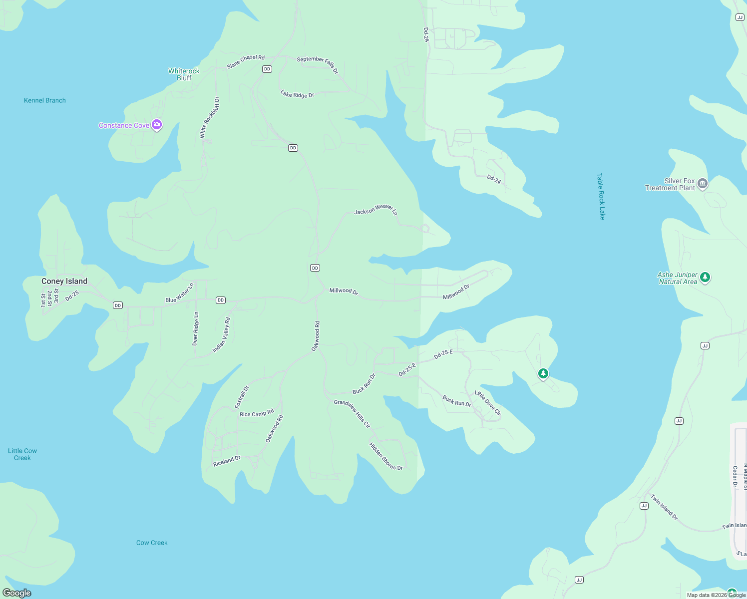 map of restaurants, bars, coffee shops, grocery stores, and more near 1-291 Millwood Drive in Reeds Spring
