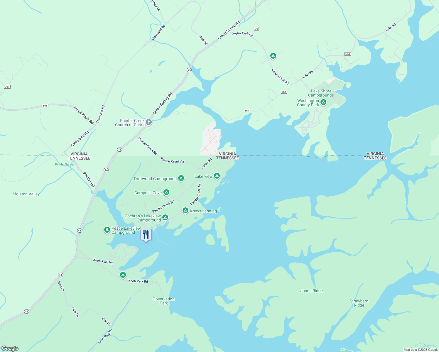 map of restaurants, bars, coffee shops, grocery stores, and more near 465 Painter Creek Rd in Bristol