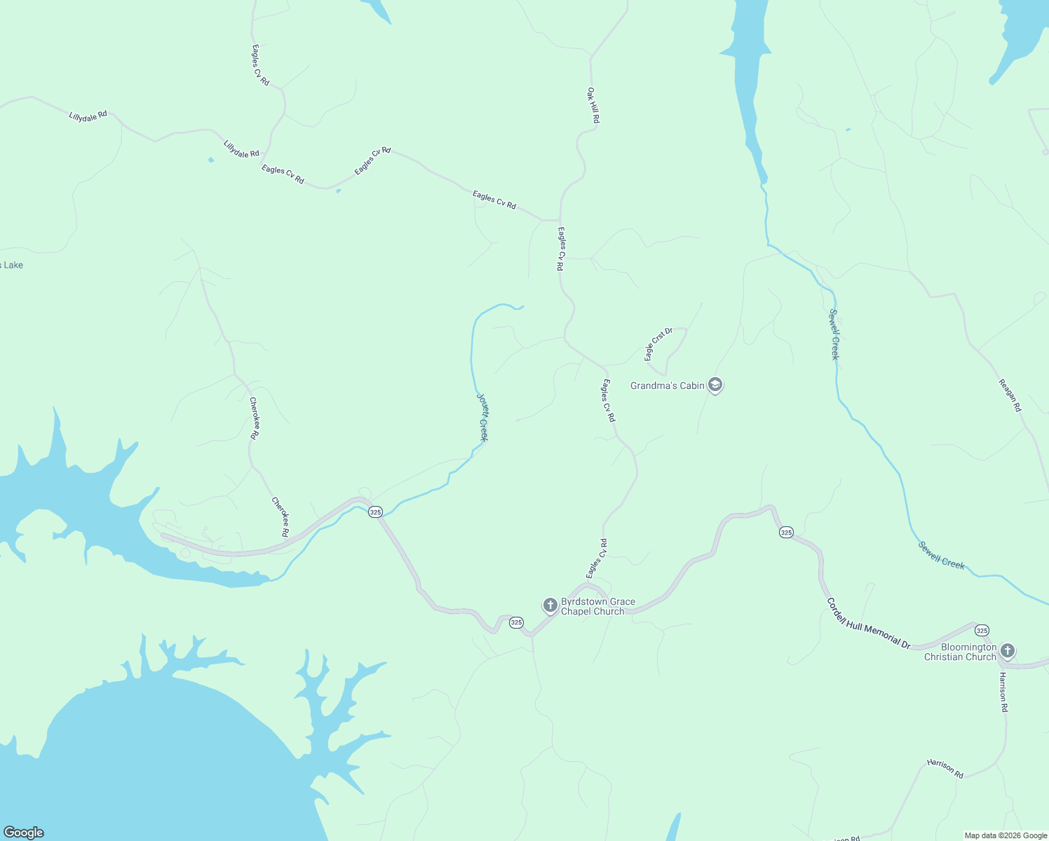 map of restaurants, bars, coffee shops, grocery stores, and more near 165 Kangaroo Ridge Road in Byrdstown