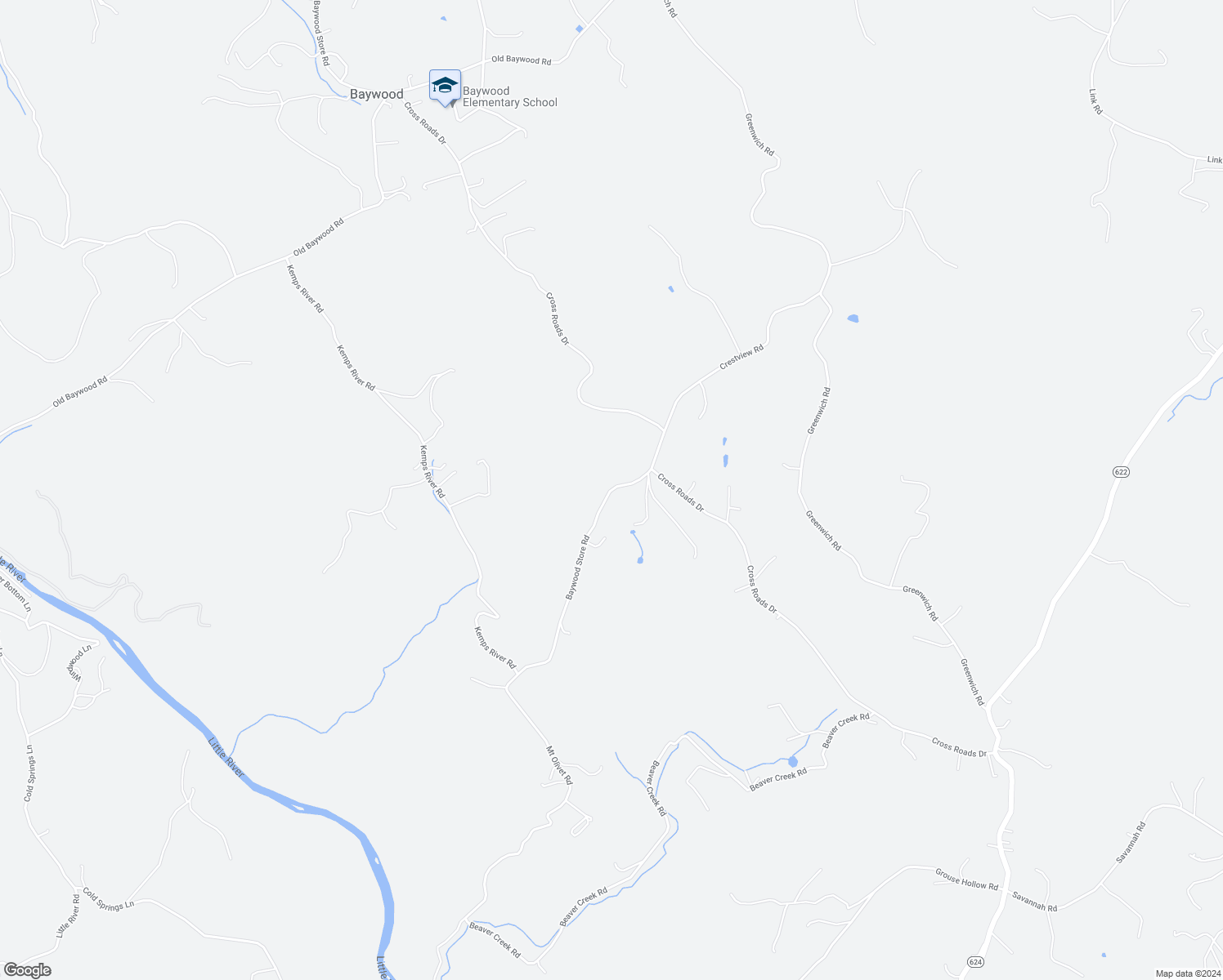 map of restaurants, bars, coffee shops, grocery stores, and more near Baywood Store Road in Grayson County