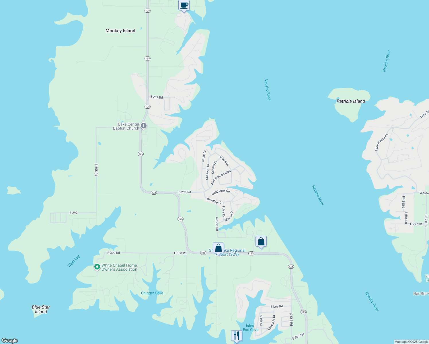 map of restaurants, bars, coffee shops, grocery stores, and more near 30 Port Duncan Boulevard in Afton