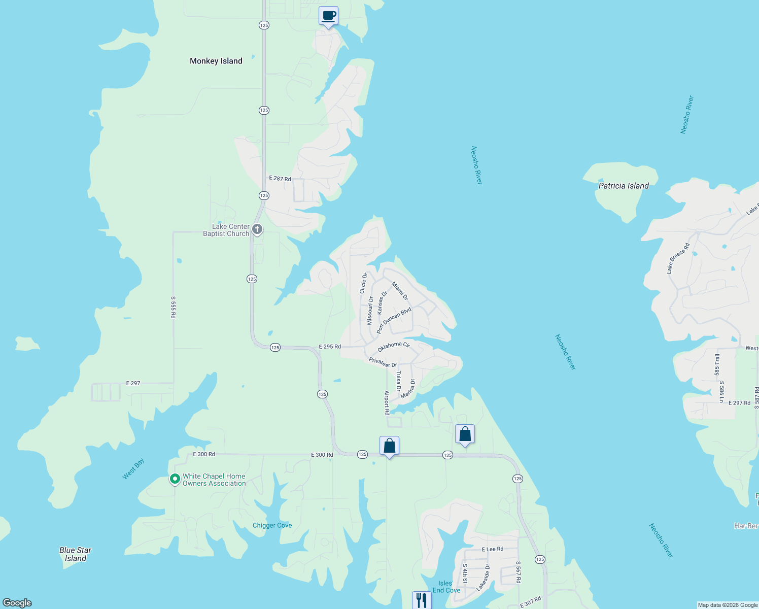 map of restaurants, bars, coffee shops, grocery stores, and more near 30 Port Duncan Boulevard in Afton
